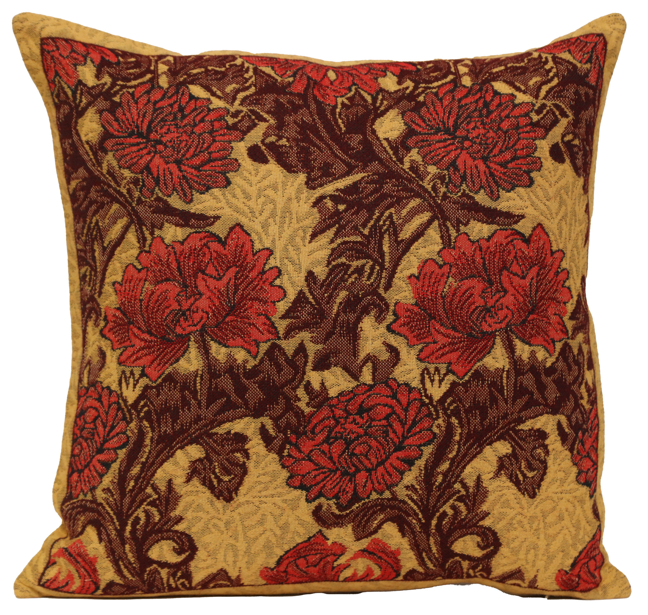 Floral Chrysanthemum Bordo Tapestry Pillow Cover 16x16 Inch Cotton Jacquard Woven Cushion Cover