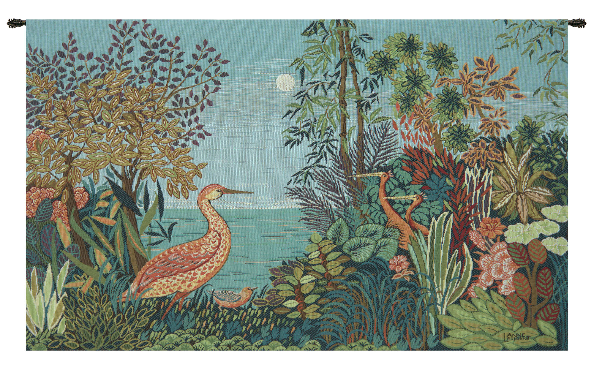 Paysage Heron Lac Foret Forest Tapestry Wall Hanging 19 x 30 in