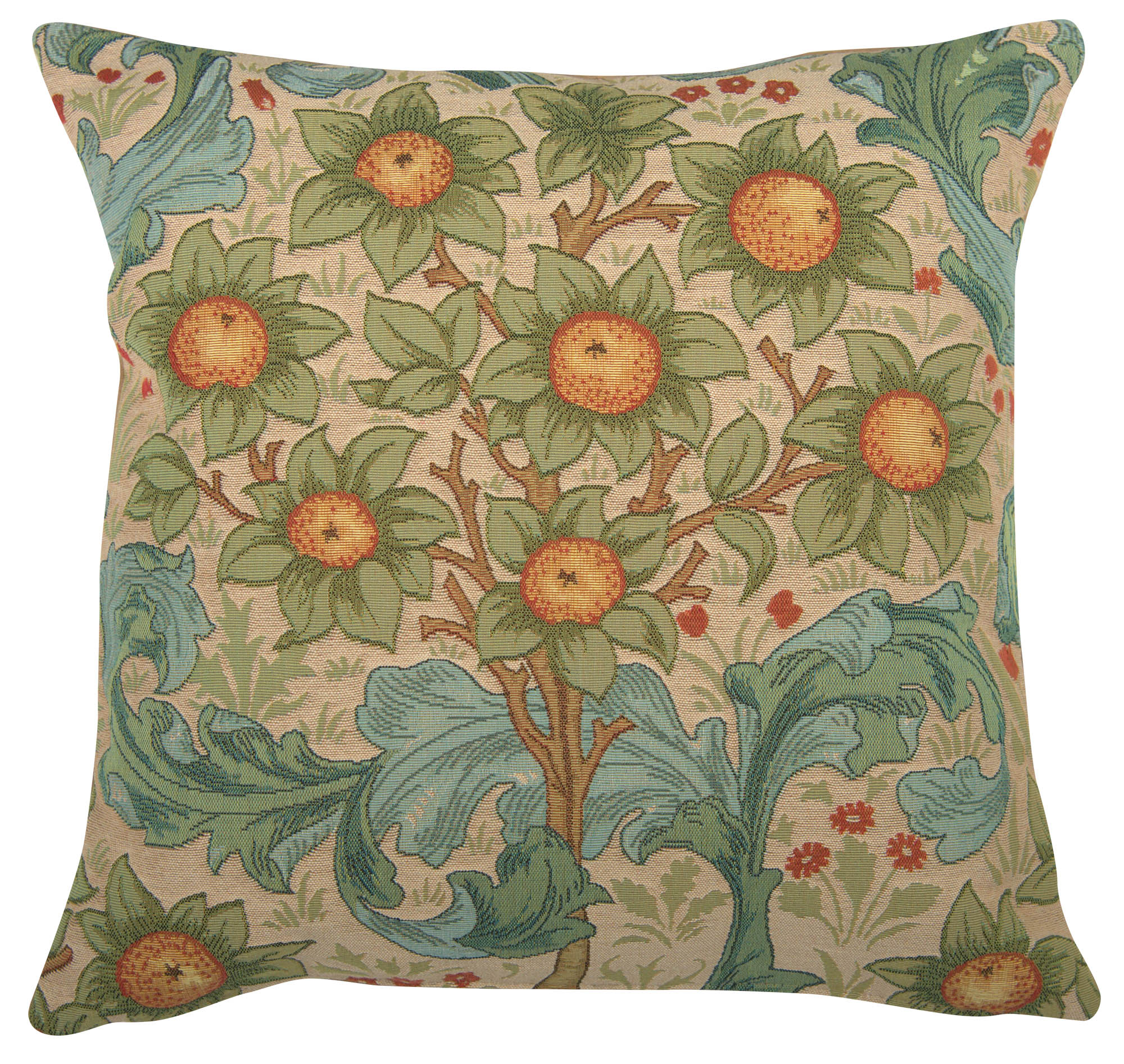 Orange Tree with Arabesques Light French Tapestry Pillow Cover 19x19 inch Jacquard Woven Cushion Cover