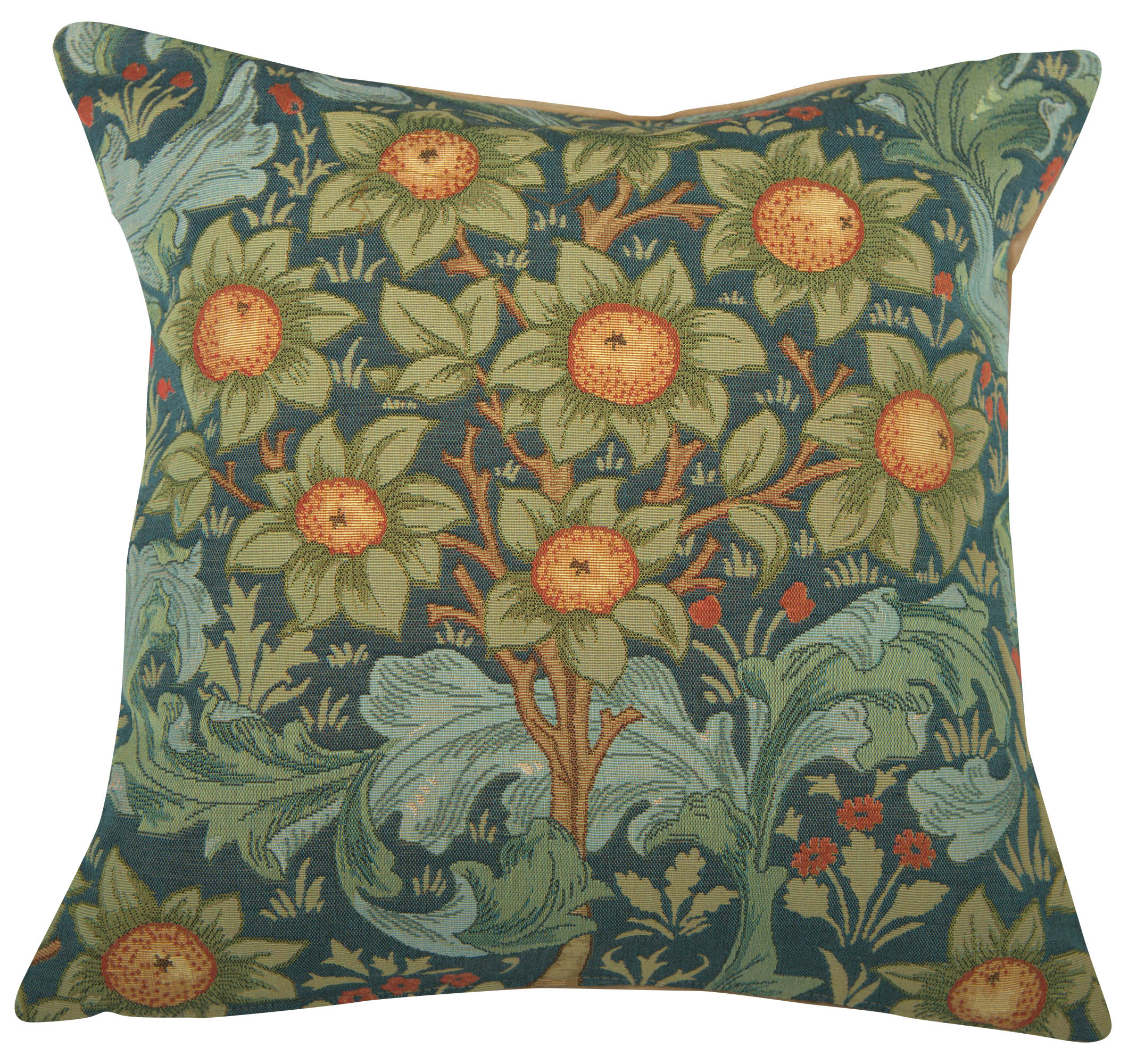Orange Tree with Arabesques Blue French Tapestry Pillow Cover 19x19 inch Jacquard Woven Cushion Cover