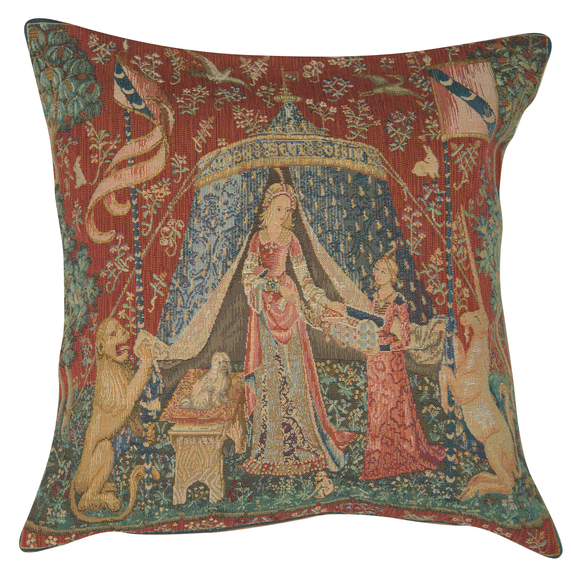 Medieval A Mon Seul Desir Large Tapestry Pillow Cover 19x19 Inch Cotton Jacquard Woven Cushion Cover