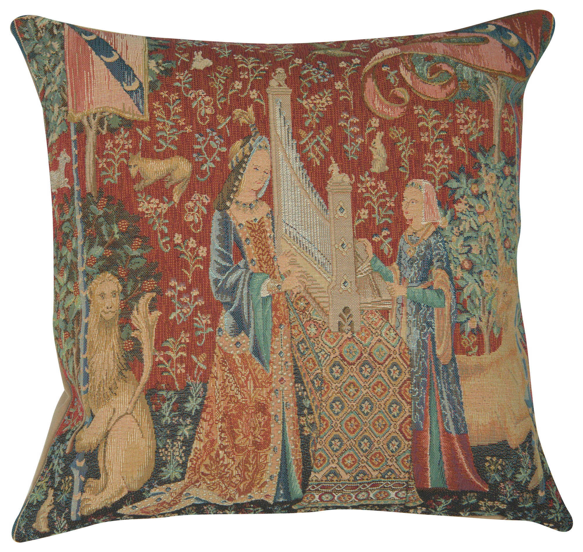 Medieval The Hearing Large Tapestry Pillow Cover 19x19 Inch Cotton Jacquard Woven Cushion Cover