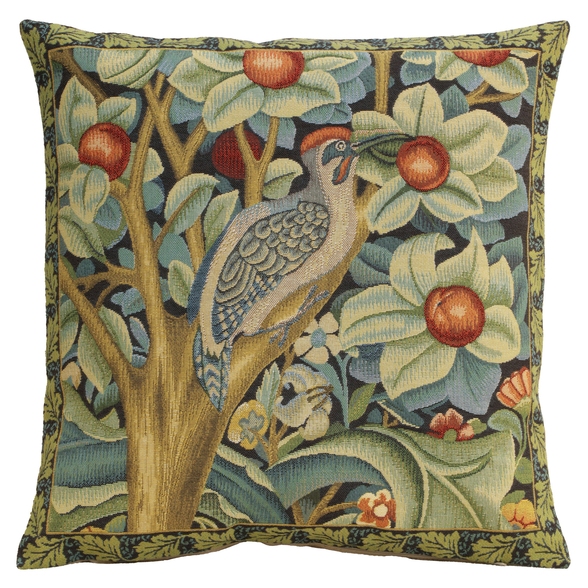 Black Woodpecker Right Belgian Tapestry Pillow Cover 18x18 inch 100% Cotton Belgian Jacquard Woven Cushion Cover