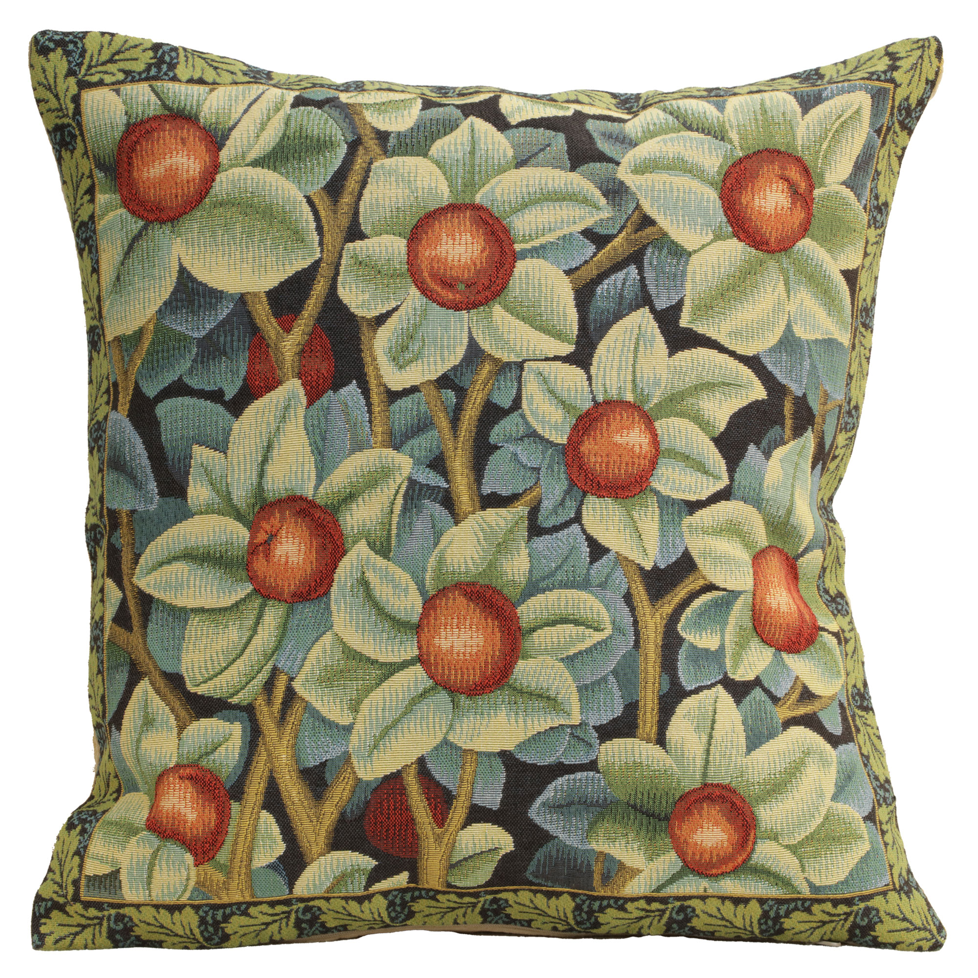 Black William Morris Belgian Tapestry Pillow Cover 18x18 inch 100% Cotton Belgian Jacquard Woven Cushion Cover