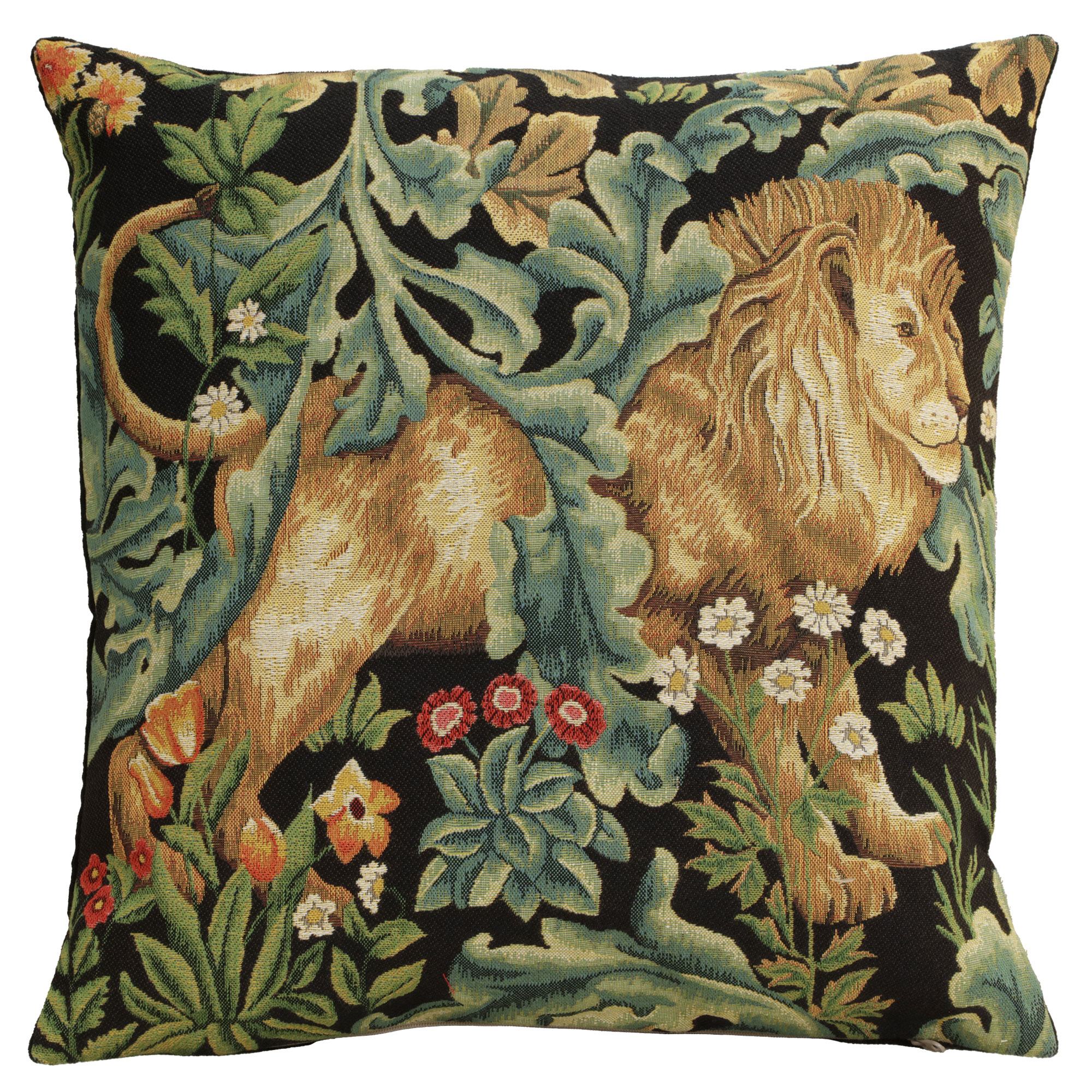 Black Lion Belgian Tapestry Pillow Cover 18x18 inch 100% Cotton Belgian Jacquard Woven Cushion Cover