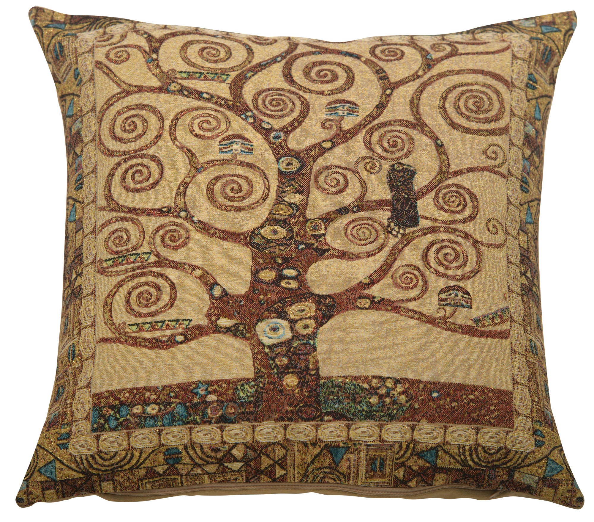 Gustav Klimt Tree of Life B Tapestry Pillow Cover 18x18 Inch Cotton Jacquard Woven Cushion Cover