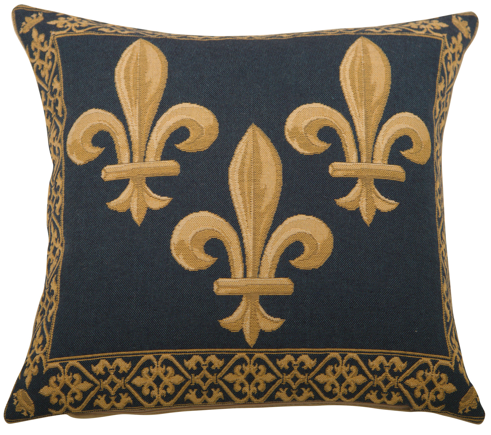 Napoleon Fleur de Lys Blue Tapestry Pillow Cover 18x18 Inch Cotton Jacquard Woven Cushion Cover