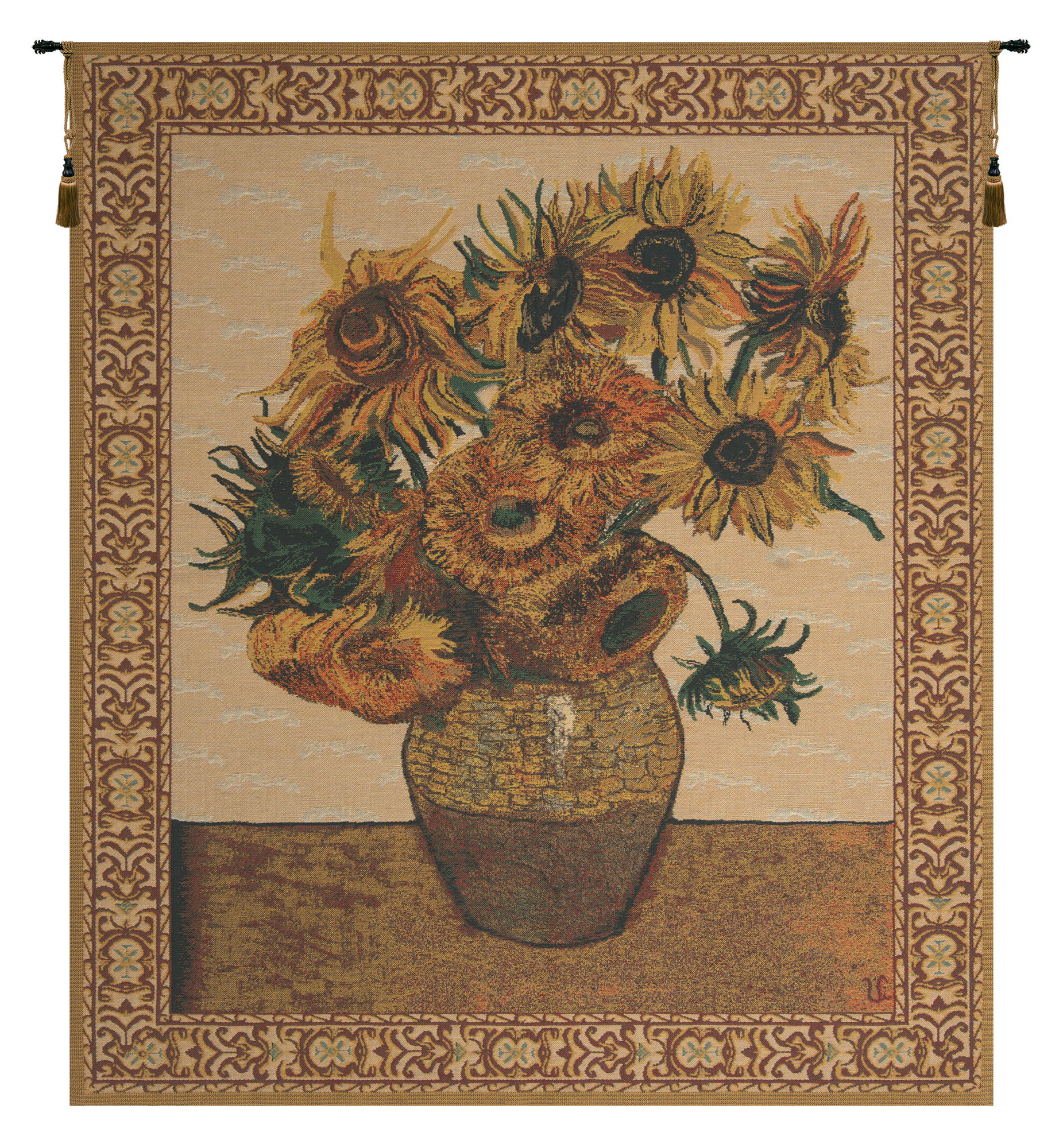 Vincent Van Gogh Sunflower Beige Vintage Tapestry Wall Hanging 41 x 34 in
