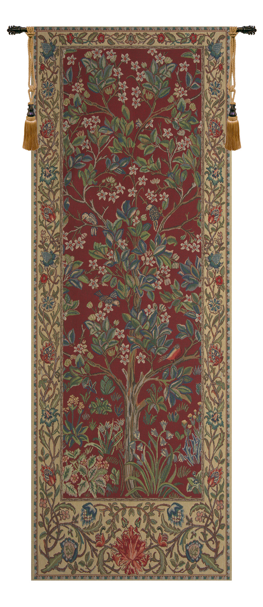 William Morris Tree of Life Portiere Red Tapestry Wall Hanging 70 x 24 in
