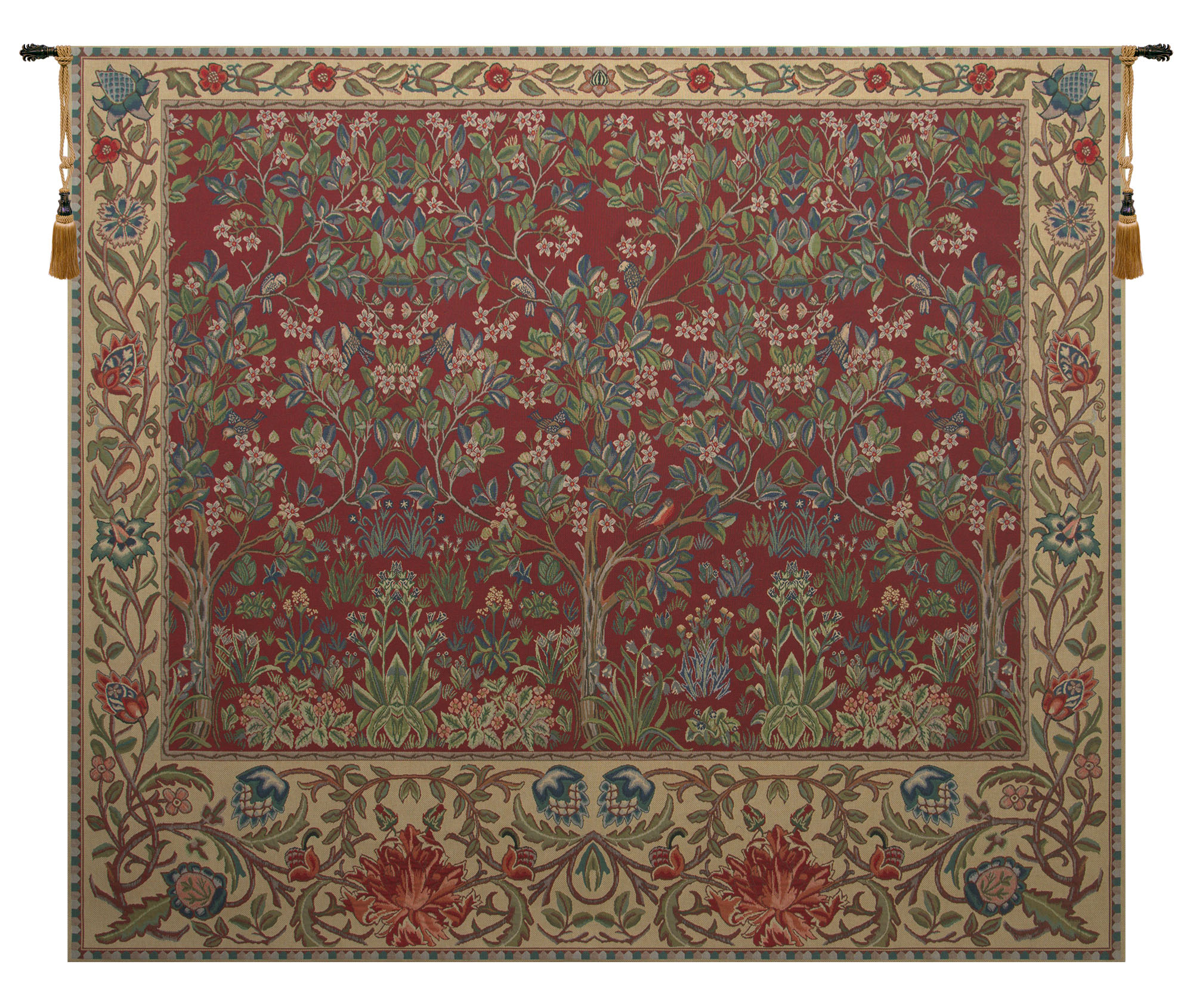 William Morris The Tree of Life Forest Red Tapestry Wall Hanging 68 x 81 in