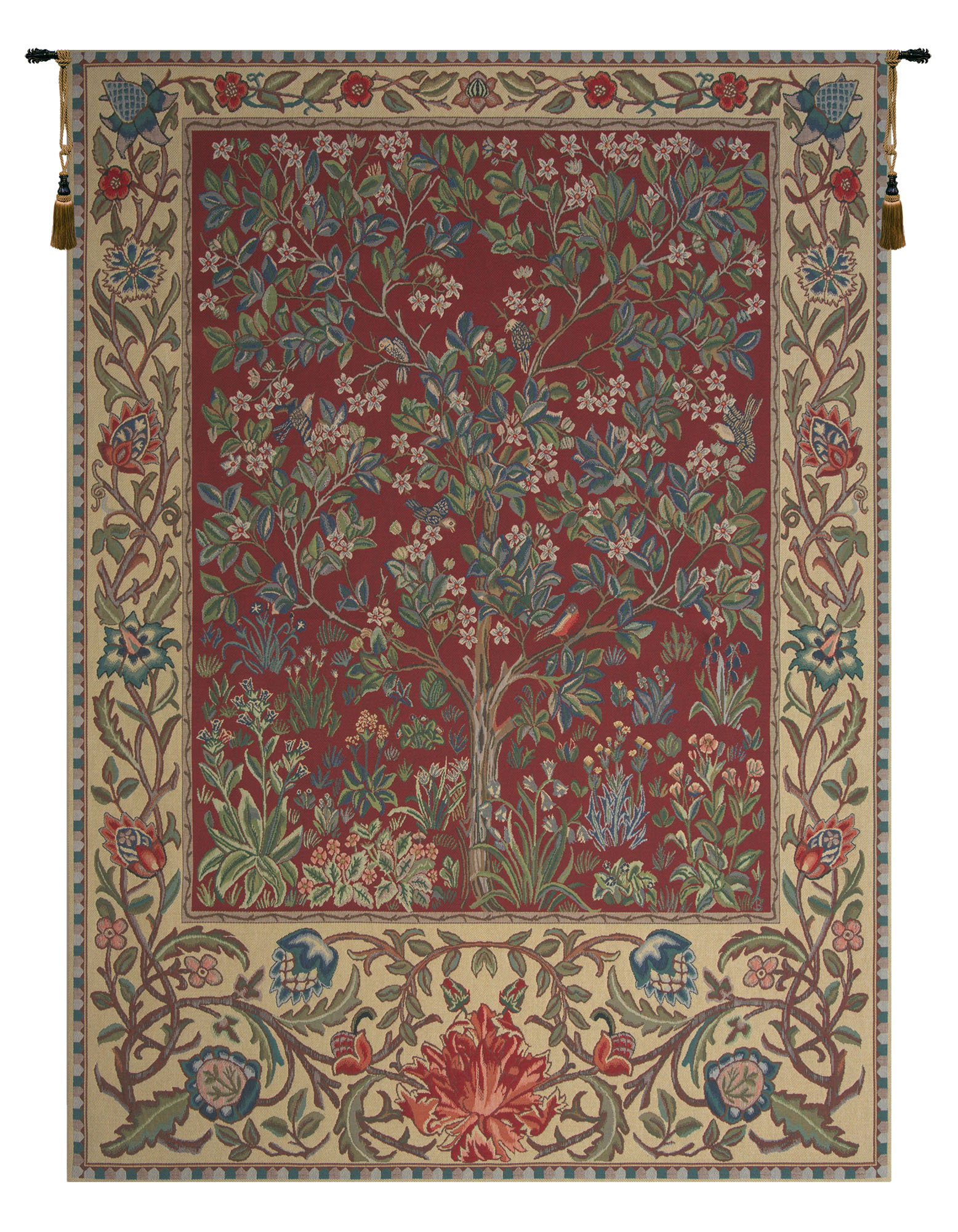 William Morris Tree of Life Red Tapestry Wall Hanging 24 x 18 in