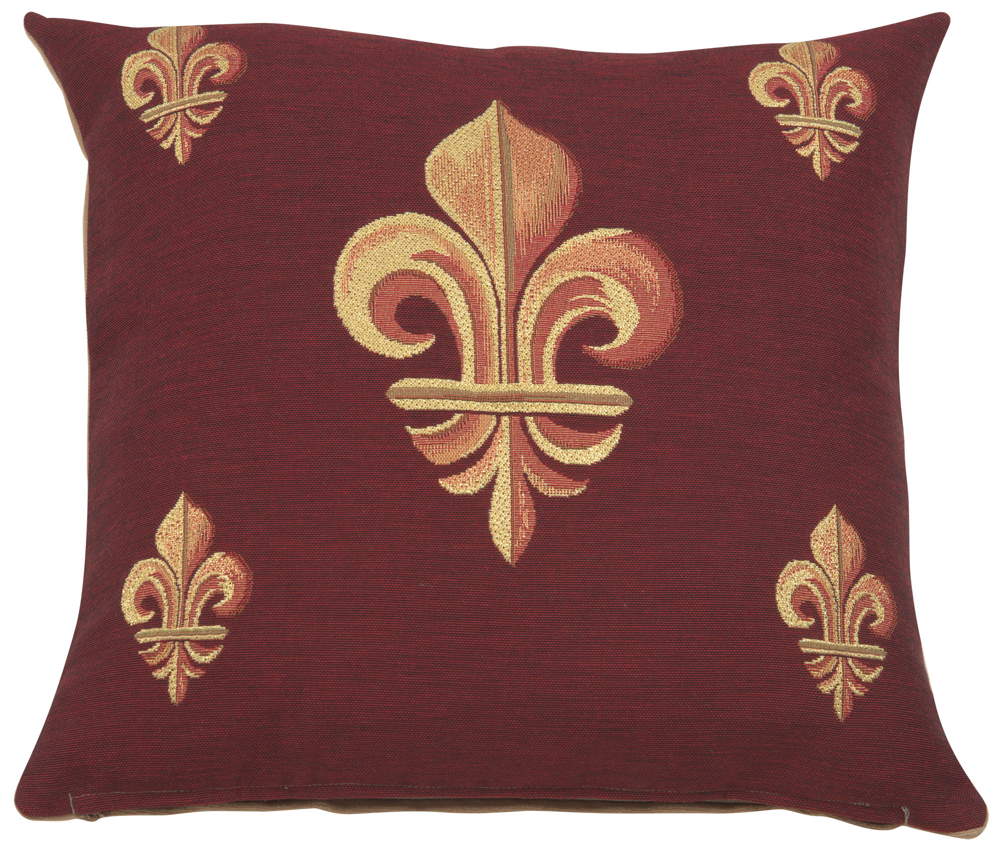 French Five Fleur de Lys Red Tapestry Pillow Cover 19x19 Inch Cotton Jacquard Woven Cushion Cover