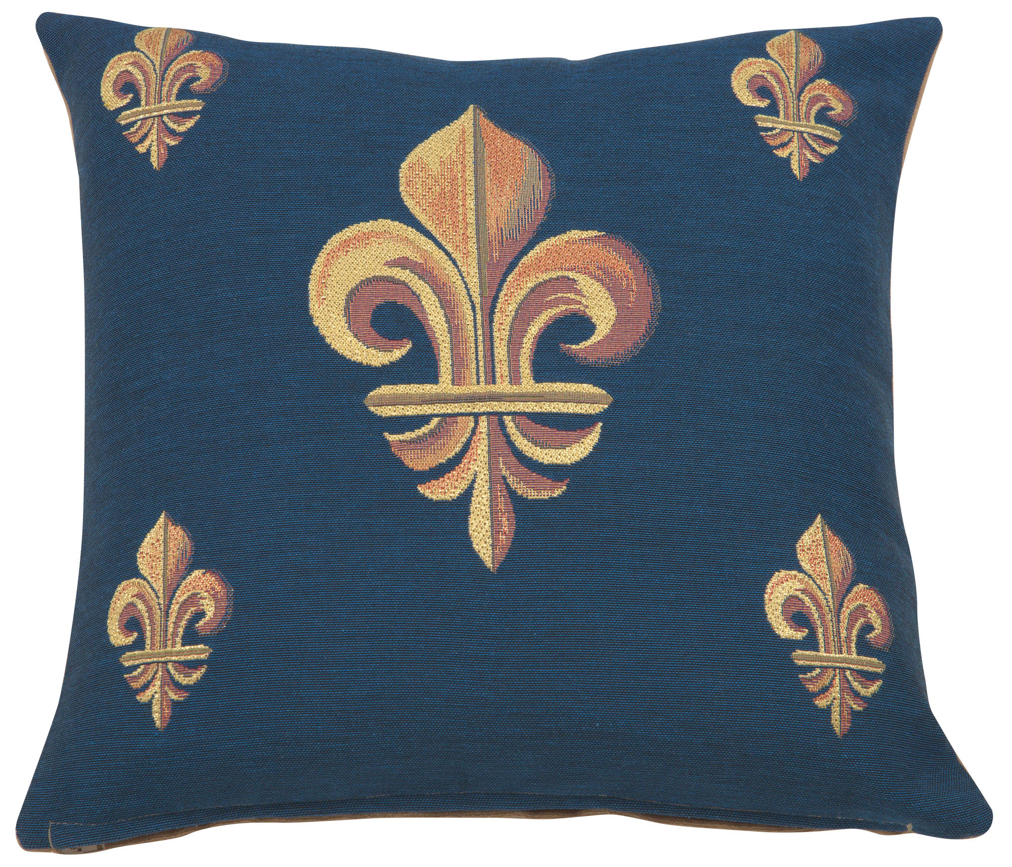 French Five Fleur de Lys Blue Tapestry Pillow Cover 19x19 Inch Cotton Jacquard Woven Cushion Cover