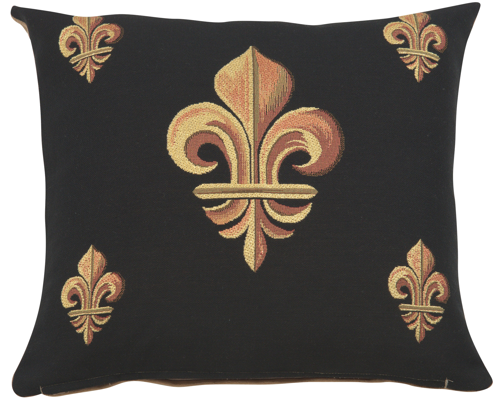French Five Fleur de Lys Black Tapestry Pillow Cover 19x19 Inch Cotton Jacquard Woven Cushion Cover