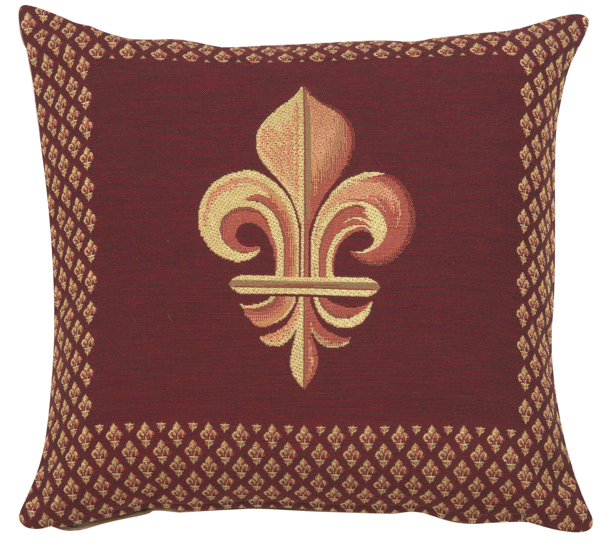 French Framed Fleur de Lys Red Tapestry Pillow Cover 19x19 Inch Cotton Jacquard Woven Cushion Cover