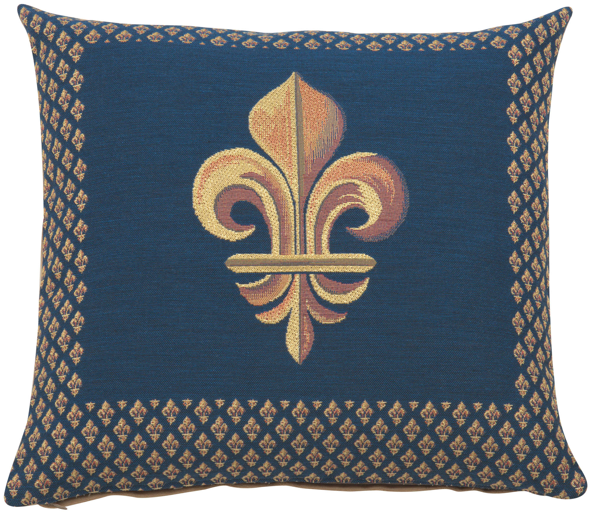 French Framed Fleur de Lys Blue Tapestry Pillow Cover 19x19 Inch Cotton Jacquard Woven Cushion Cover
