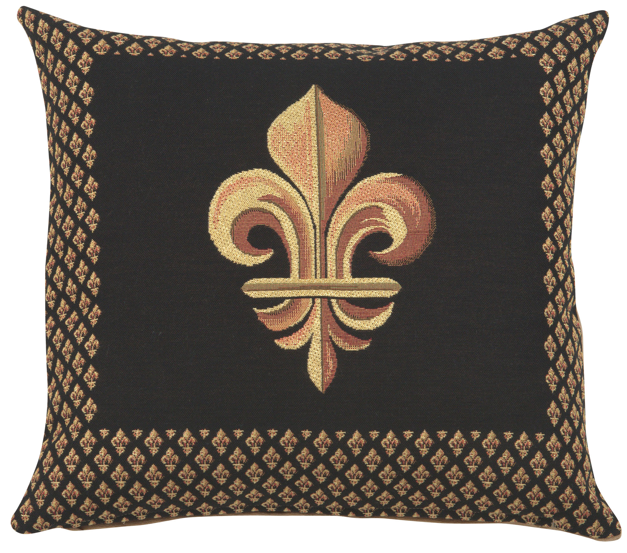 French Framed Fleur de Lys Black Tapestry Pillow Cover 19x19 Inch Cotton Jacquard Woven Cushion Cover