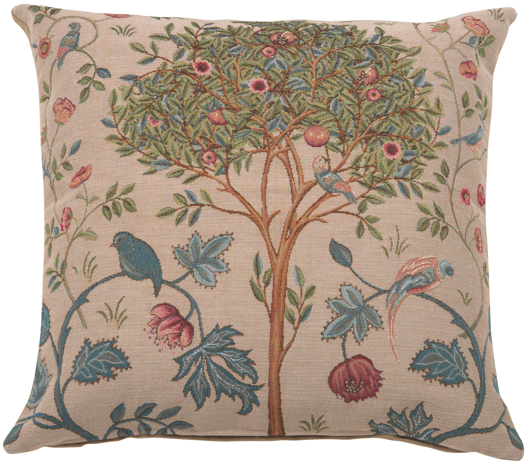 Kelmscott Tree Beige French Tapestry Pillow Cover 19x19 Inch Cotton Jacquard Woven Cushion Cover
