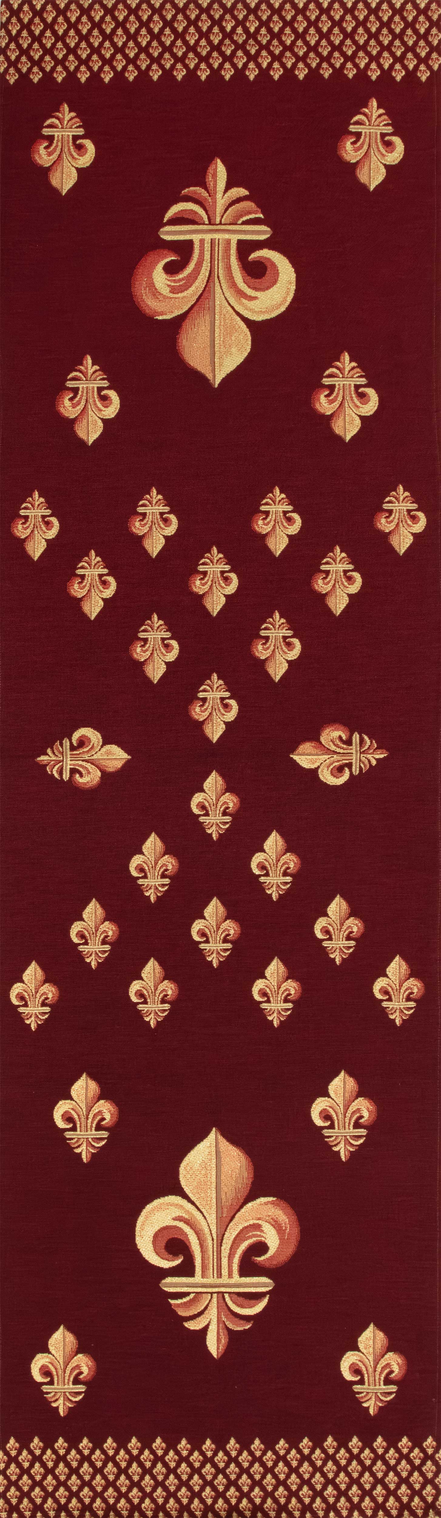 Royal Fleur de Lys Red French Jacquard Woven Table Runner 68x18 Inch European Decor