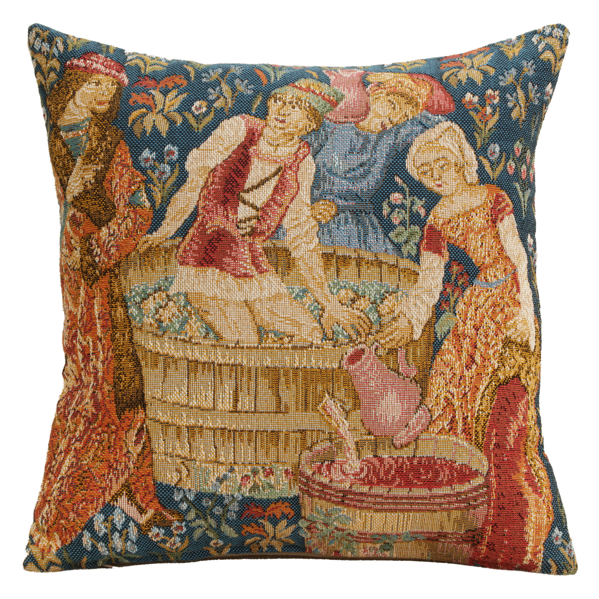 Medieval The Wine Press Small Tapestry Pillow Cover 14x14 Inch Cotton Jacquard Woven Cushion Cover