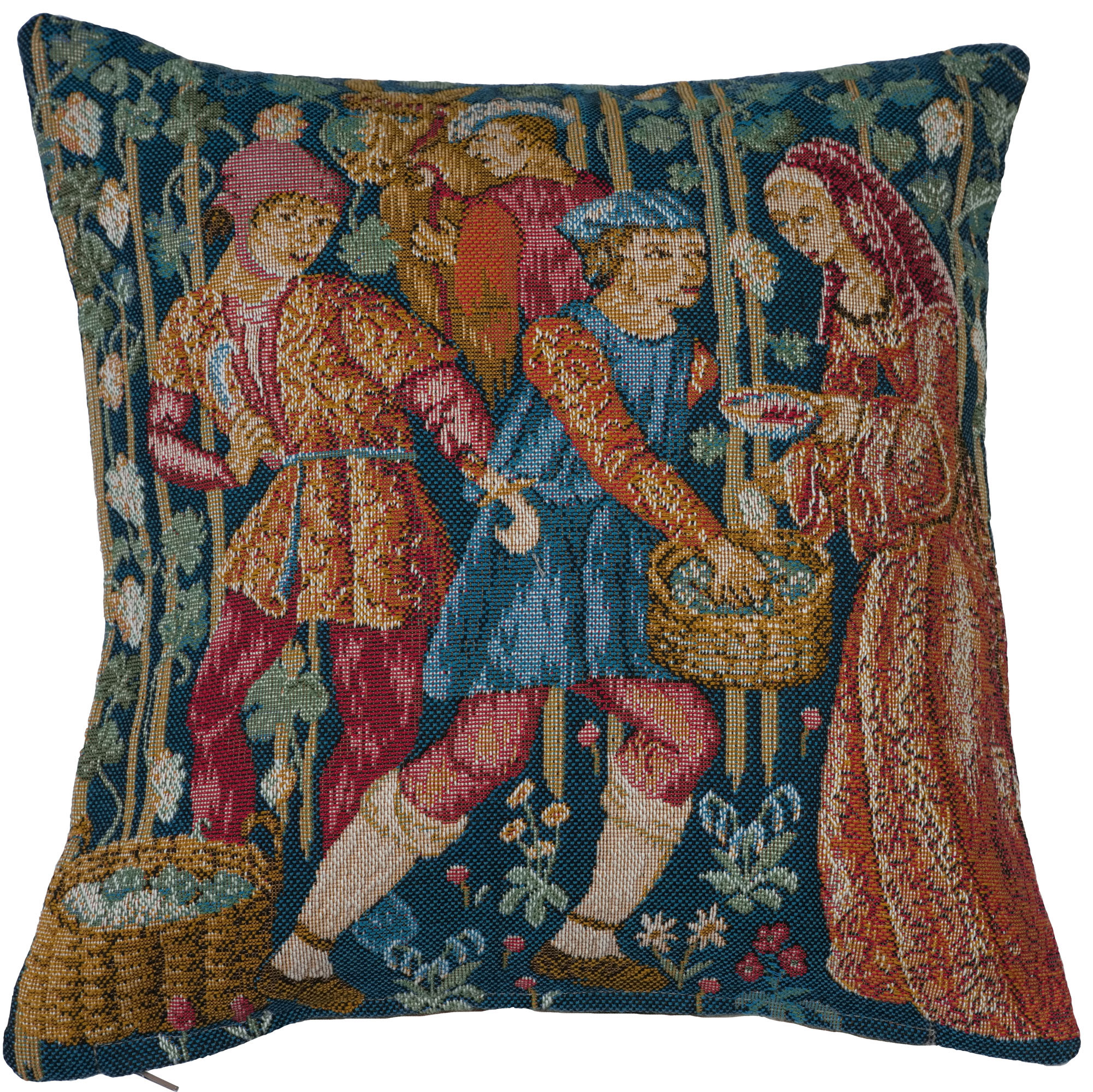 Medieval Wine Making Small Tapestry Pillow Cover 14x14 Inch Cotton Jacquard Woven Cushion Cover