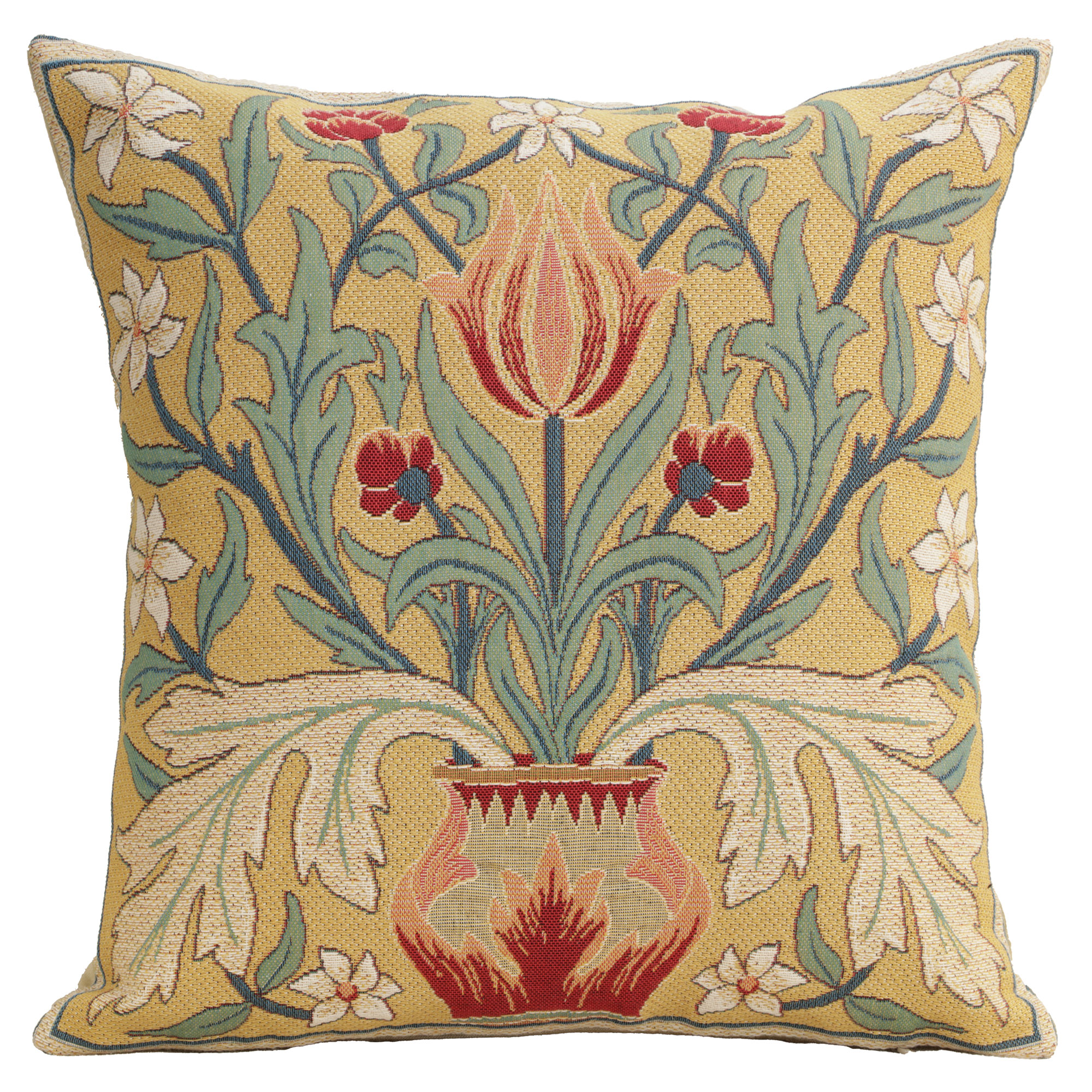 Red Tulip Belgian Tapestry Pillow Cover 18x18 inch 100% Cotton Belgian Jacquard Woven Cushion Cover