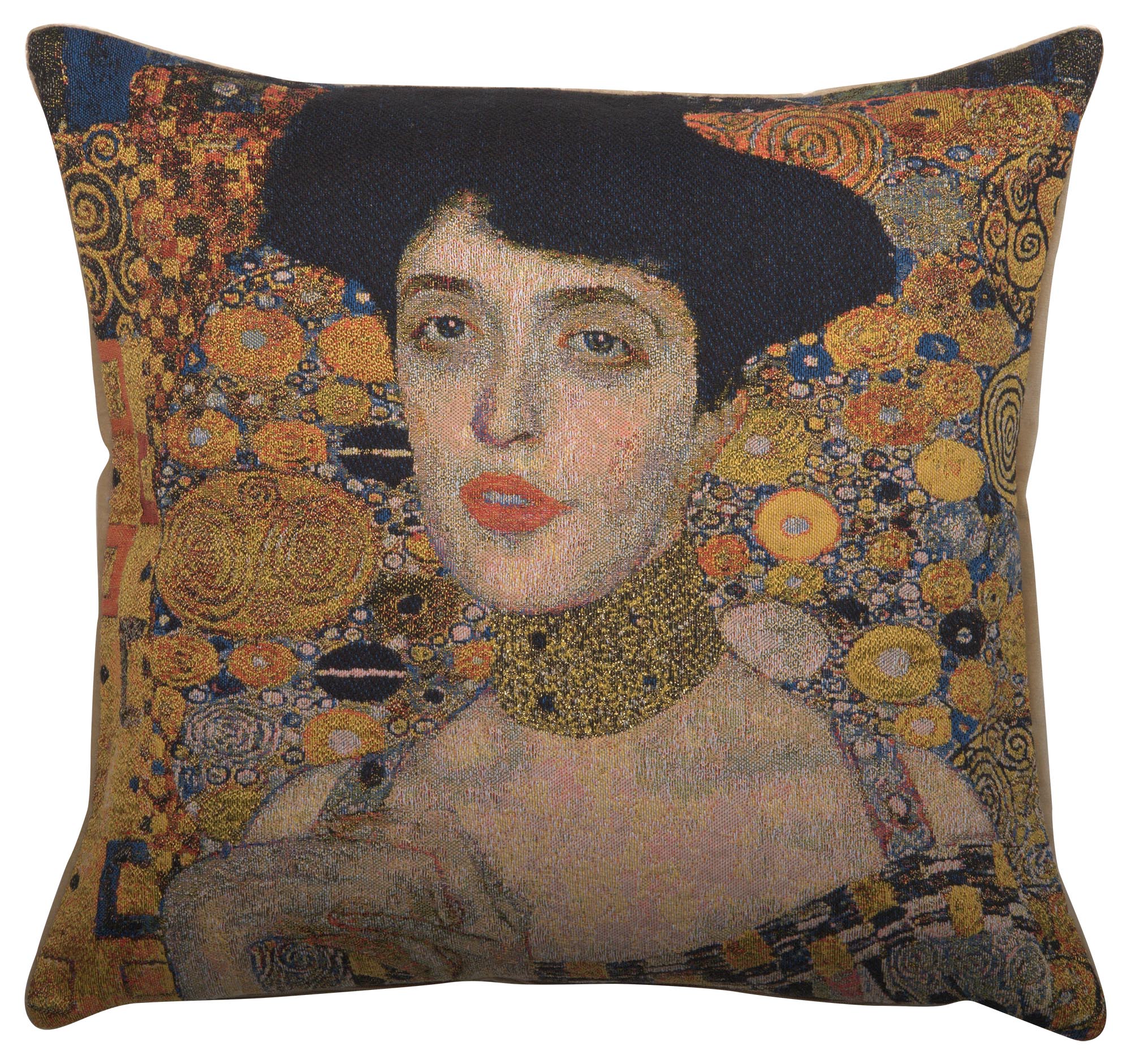 Gustav Klimt Lady in Gold Tapestry Pillow Cover 18x18 Inch Cotton Jacquard Woven Cushion Cover