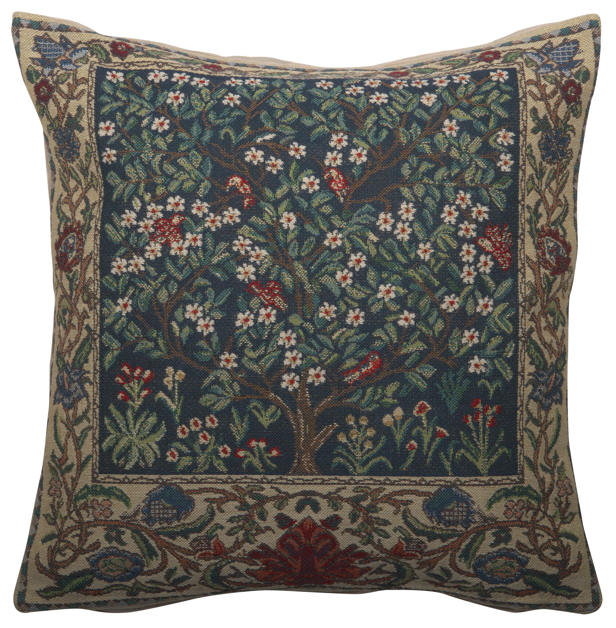 Green Tree Belgian Tapestry Pillow Cover 16x16 inch Cotton Jacquard Woven Cushion Cover