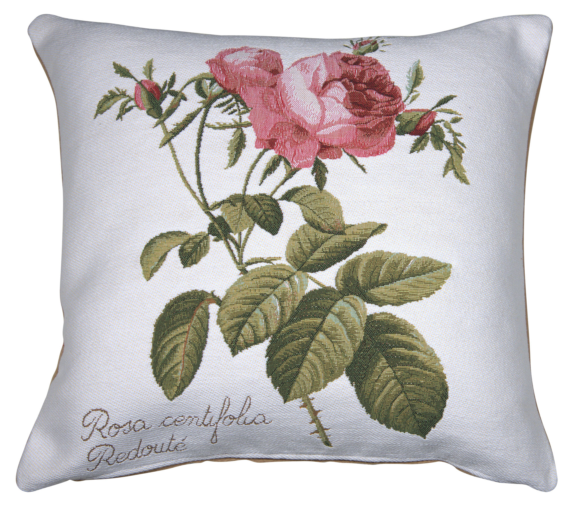 Floral Rose on Right White Tapestry Pillow Cover 19x19 Inch Cotton Jacquard Woven Cushion Cover