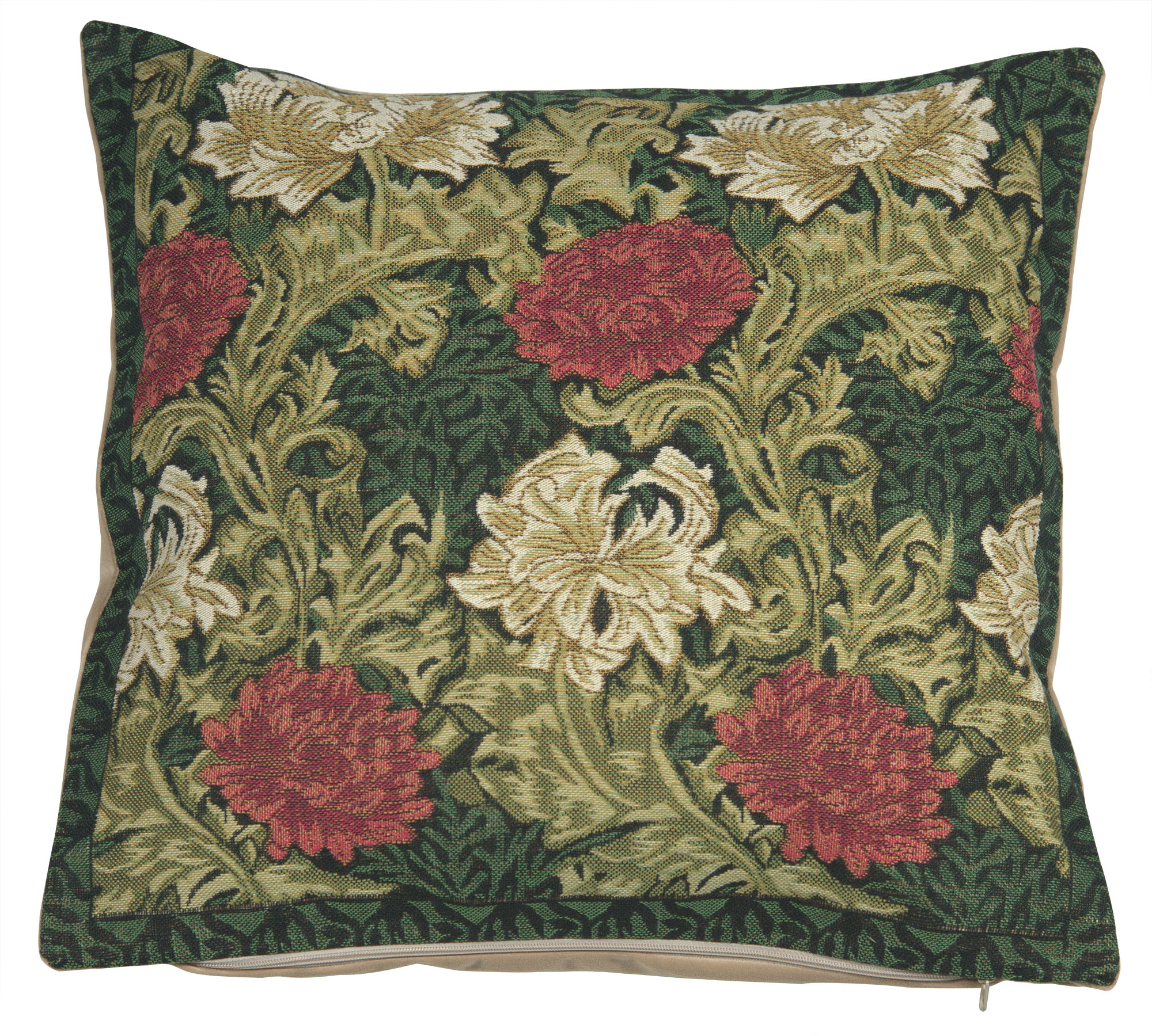 Green Chrysanthemum Belgian Tapestry Pillow Cover 16x16 inch Cotton Jacquard Woven Cushion Cover