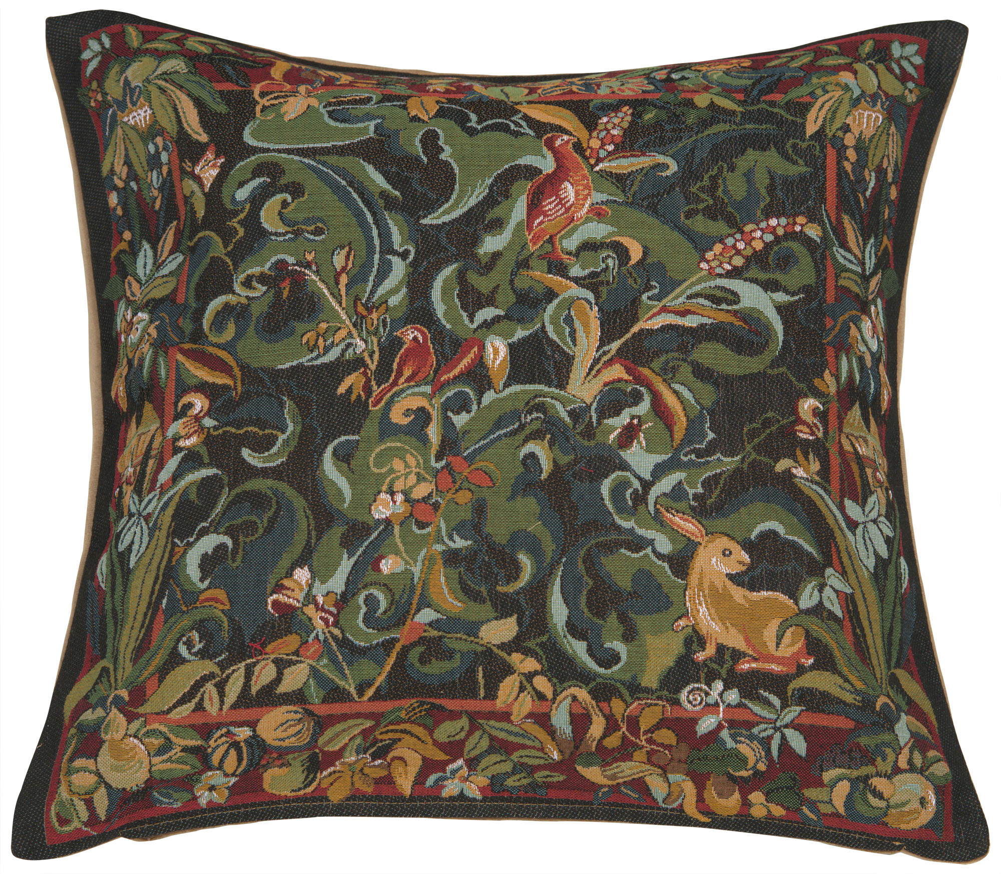 Anne Leurent Animals with Aristoloches Green Tapestry Pillow Cover 19x19 Inch Cotton Jacquard Woven Cushion Cover