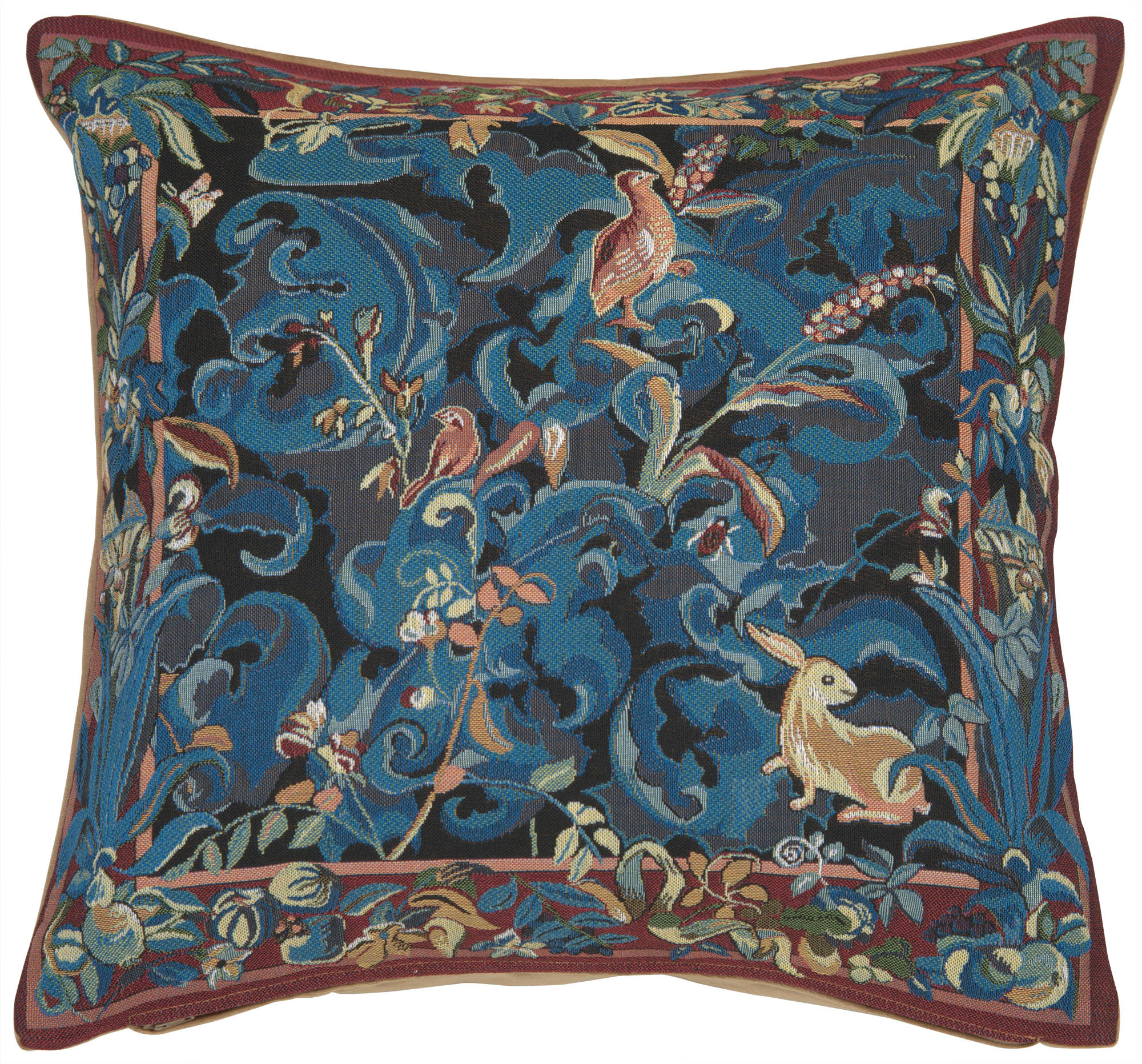 Anne Leurent Animals with Aristoloches Blue Tapestry Pillow Cover 19x19 Inch Cotton Jacquard Woven Cushion Cover
