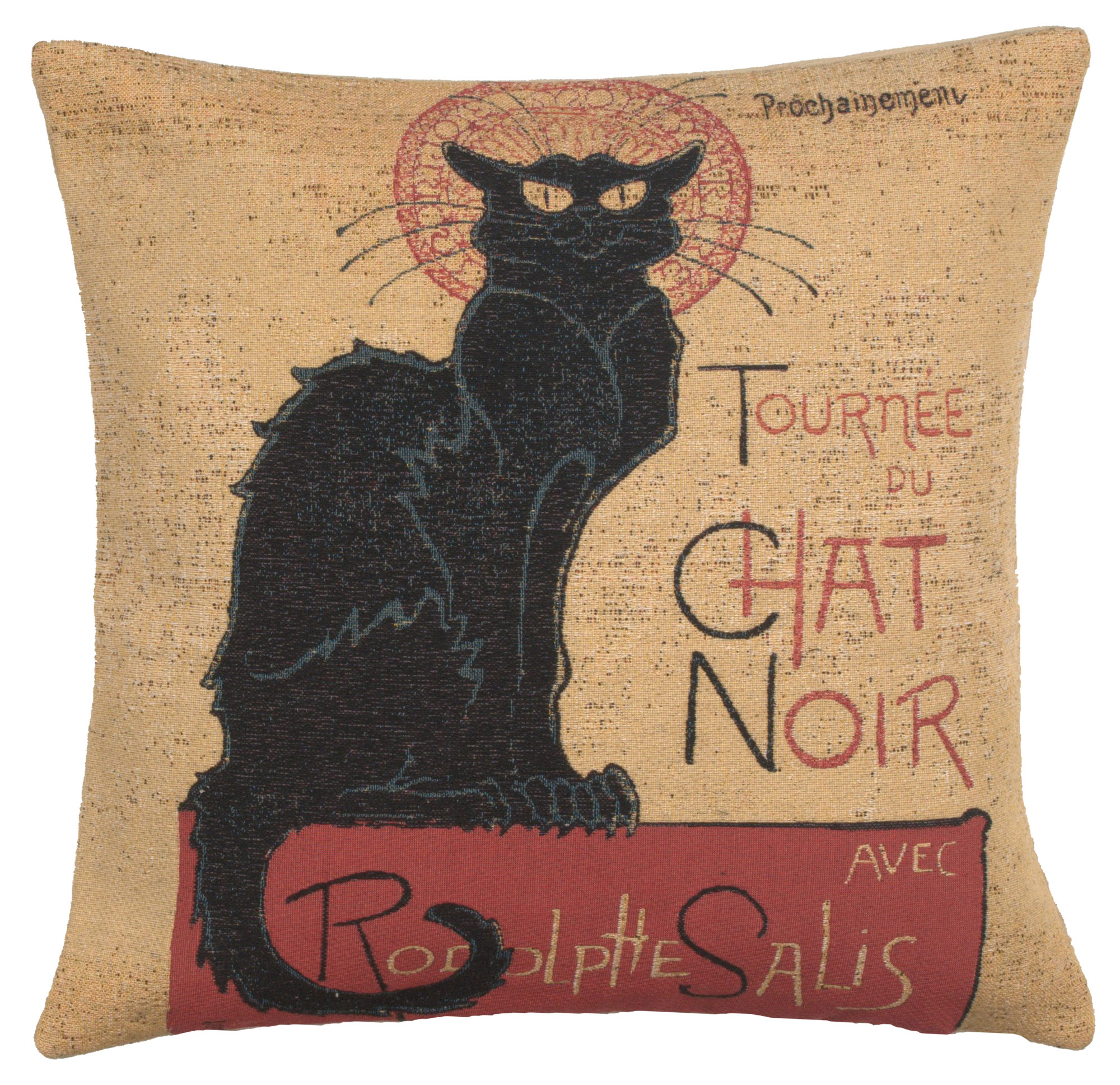 Black Cat Belgian Tapestry Pillow Cover 14x14 Inch Cotton Jacquard Woven Cushion Cover