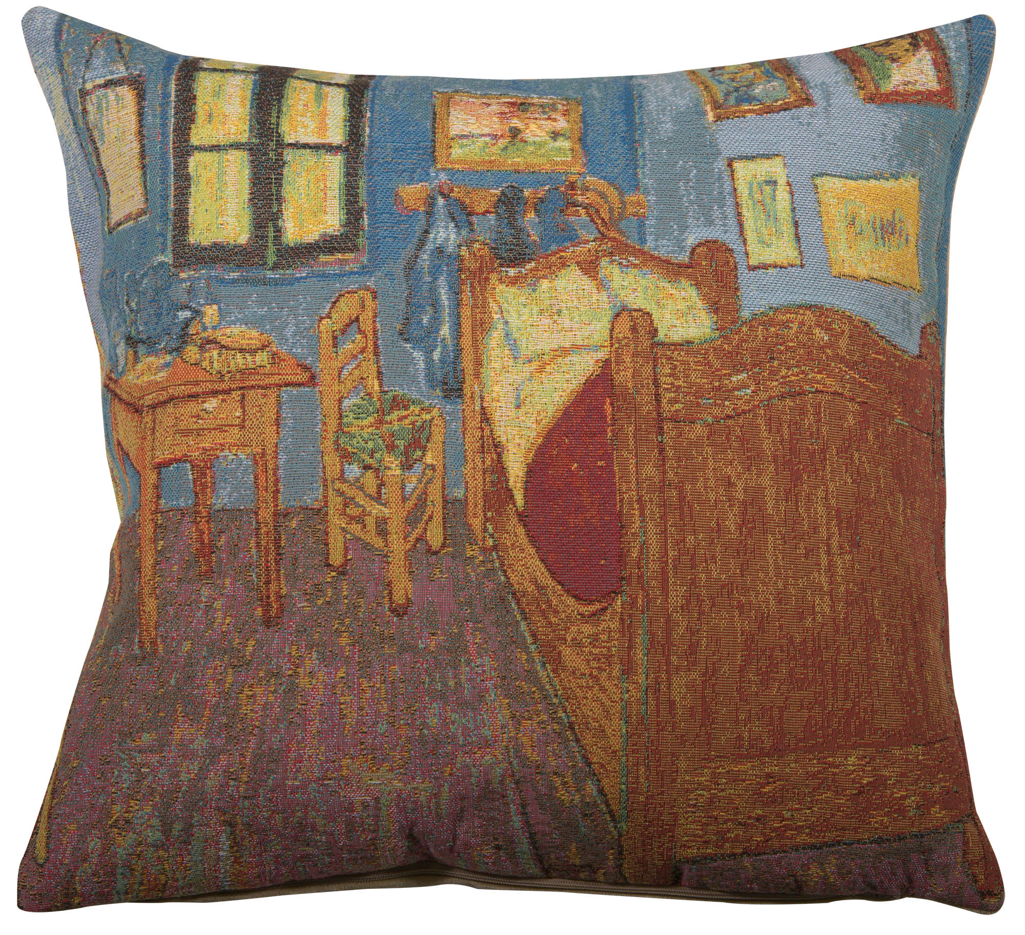 Van Gogh Chambre Belgian Tapestry Pillow Cover 18x18 Inch Cotton Jacquard Woven Cushion Cover
