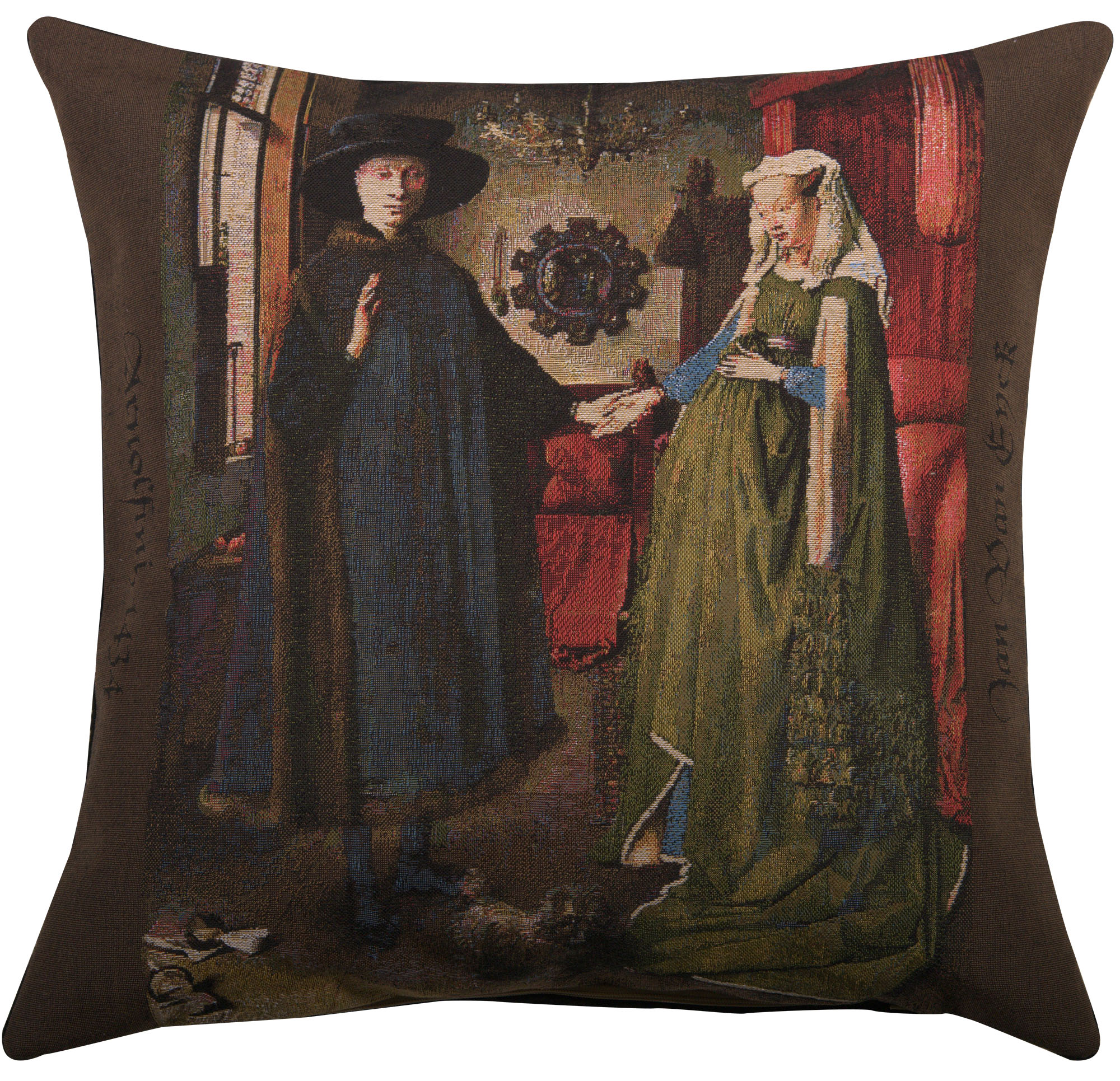 Jan and Hubert van Eyck Arnolfini Tapestry Pillow Cover 18x18 Inch Cotton Jacquard Woven Cushion Cover