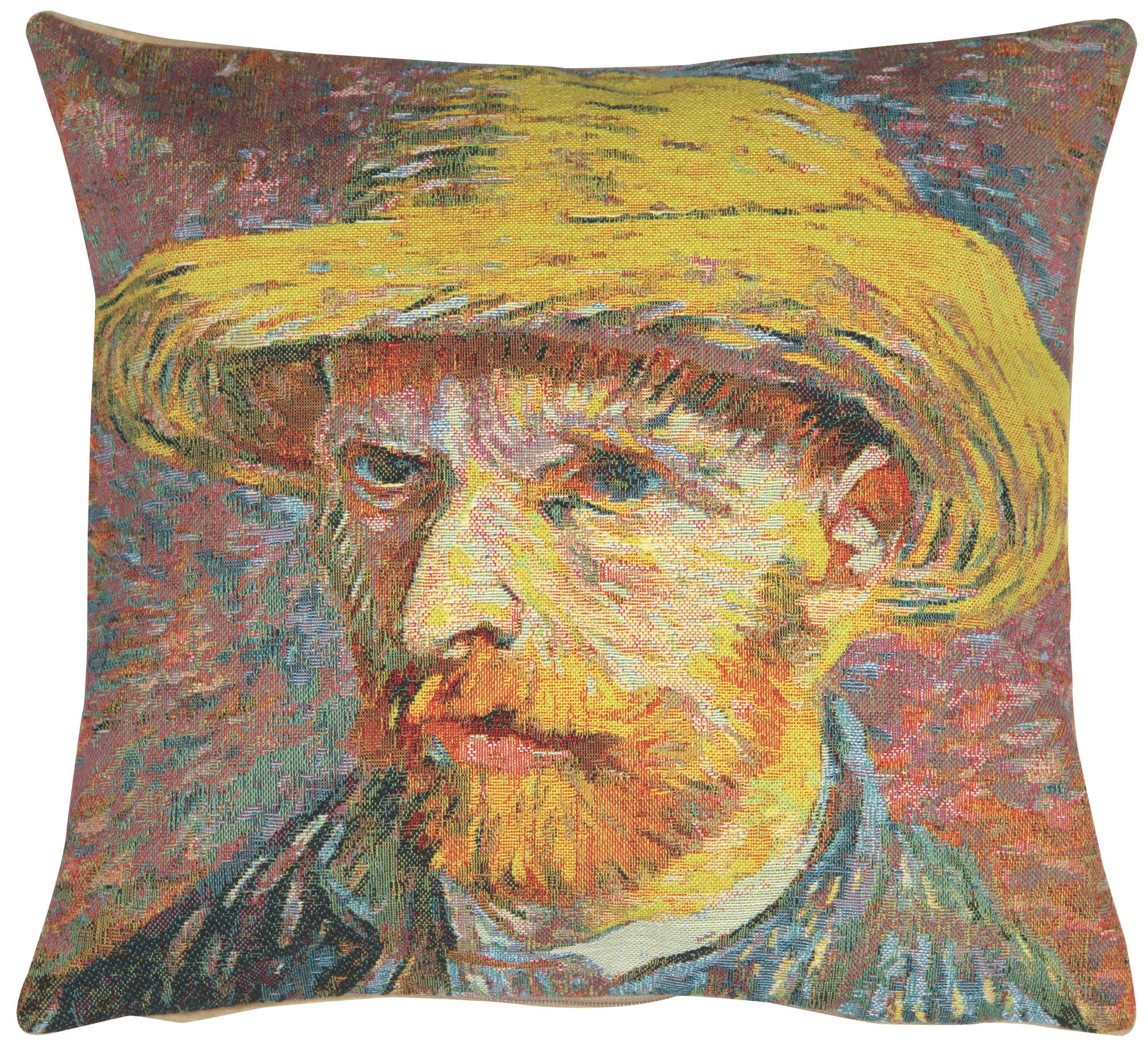 Van Gogh Portrait Belgian Tapestry Pillow Cover 14x14 Inch Cotton Jacquard Woven Cushion Cover
