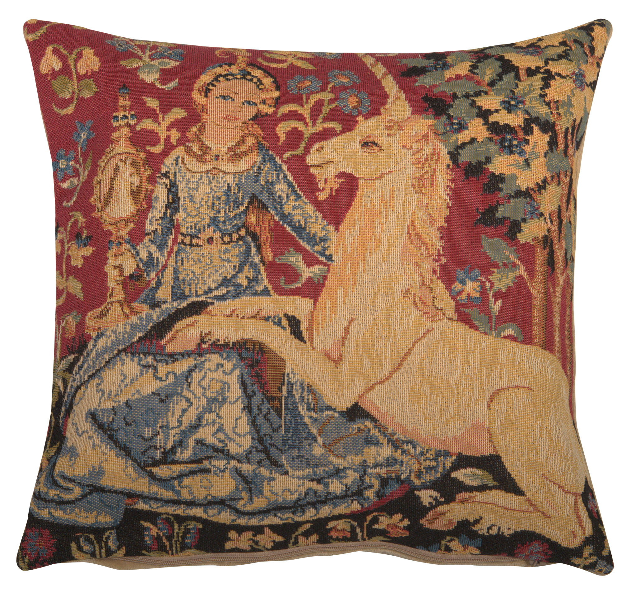 Medieval View Small Tapestry Pillow Cover 14x14 Inch Cotton Jacquard Woven Cushion Cover