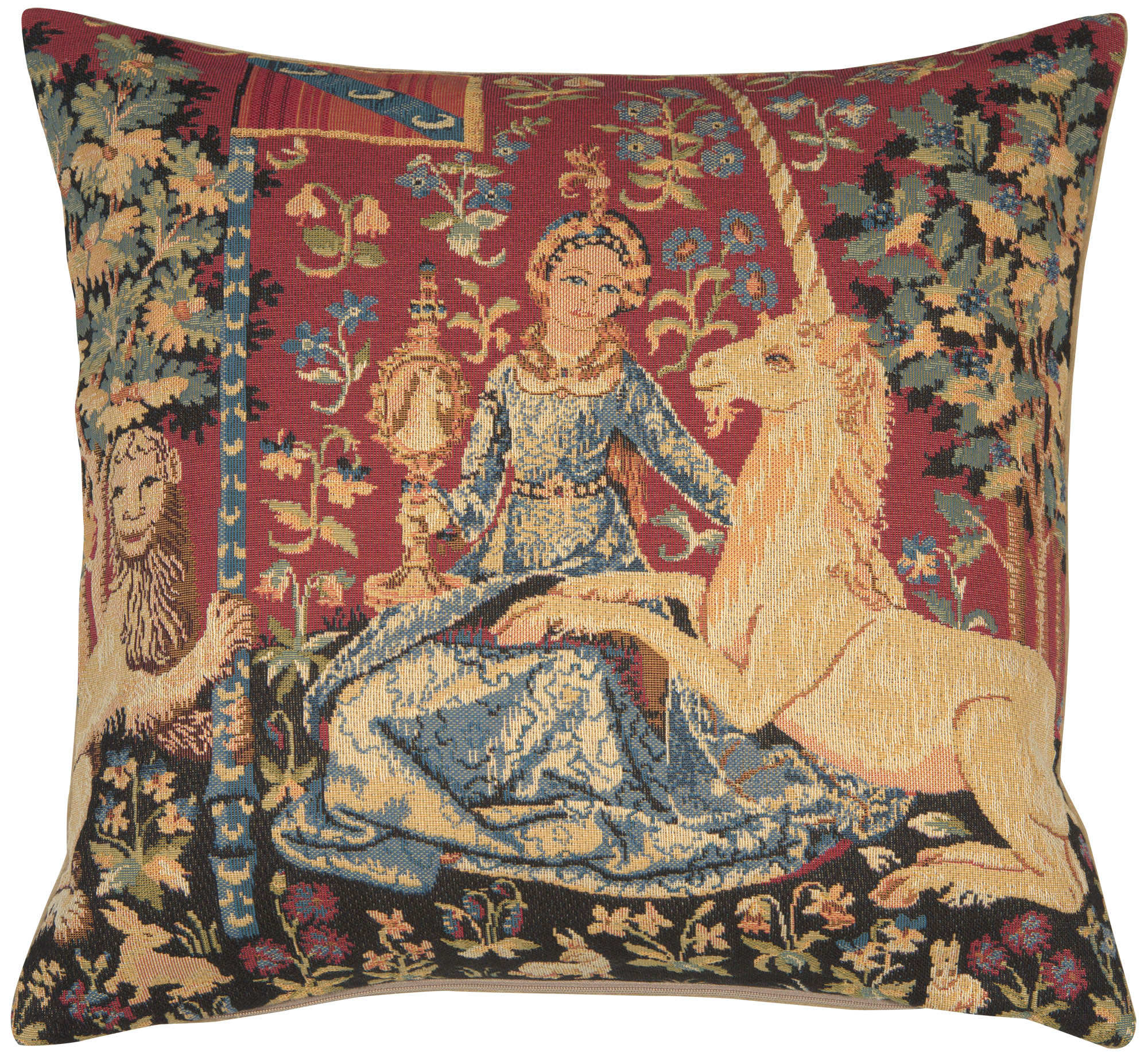 Medieval View Large Tapestry Pillow Cover 18x18 Inch Cotton Jacquard Woven Cushion Cover