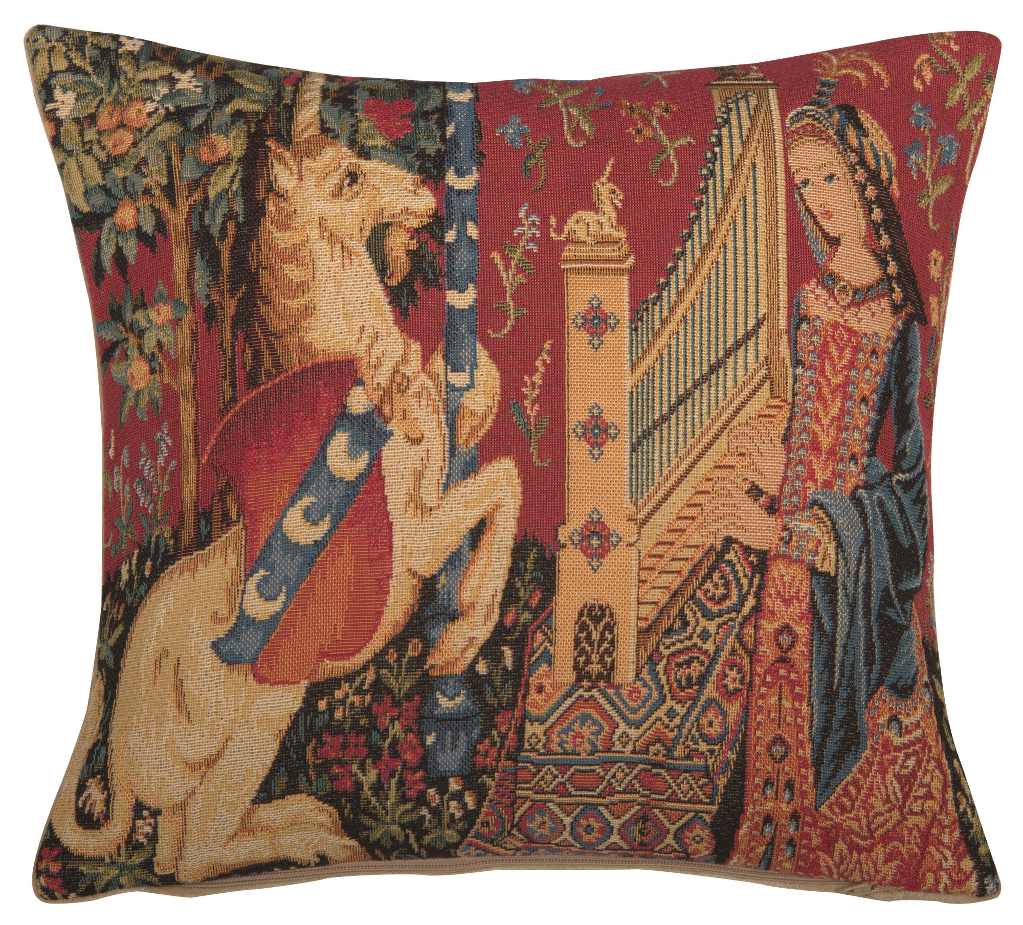 Medieval Hearing Small Tapestry Pillow Cover 14x14 Inch Cotton Jacquard Woven Cushion Cover