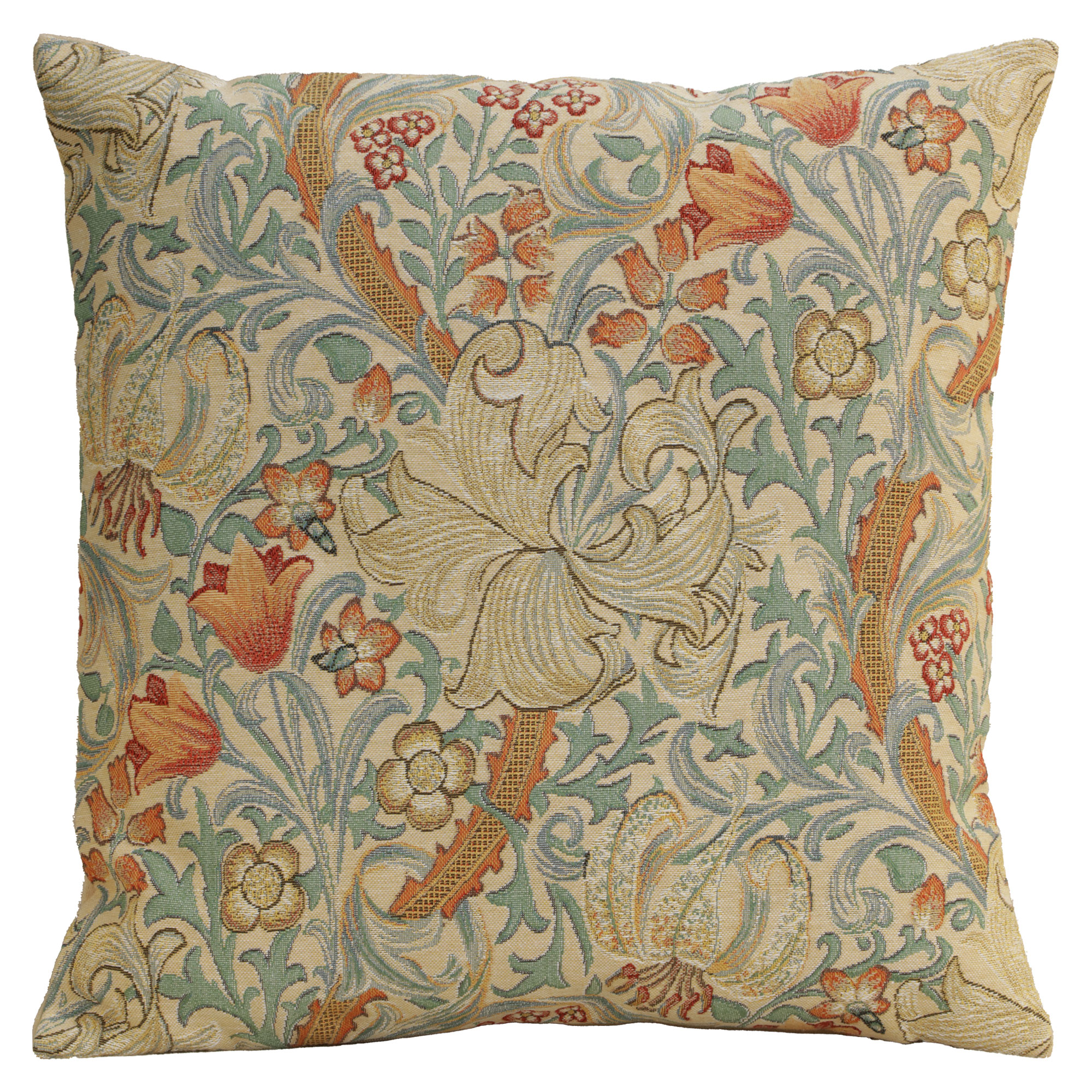 Golden Lily Light Belgian Tapestry Pillow Cover 18x18 inch 100% Cotton Belgian Jacquard Woven Cushion Cover