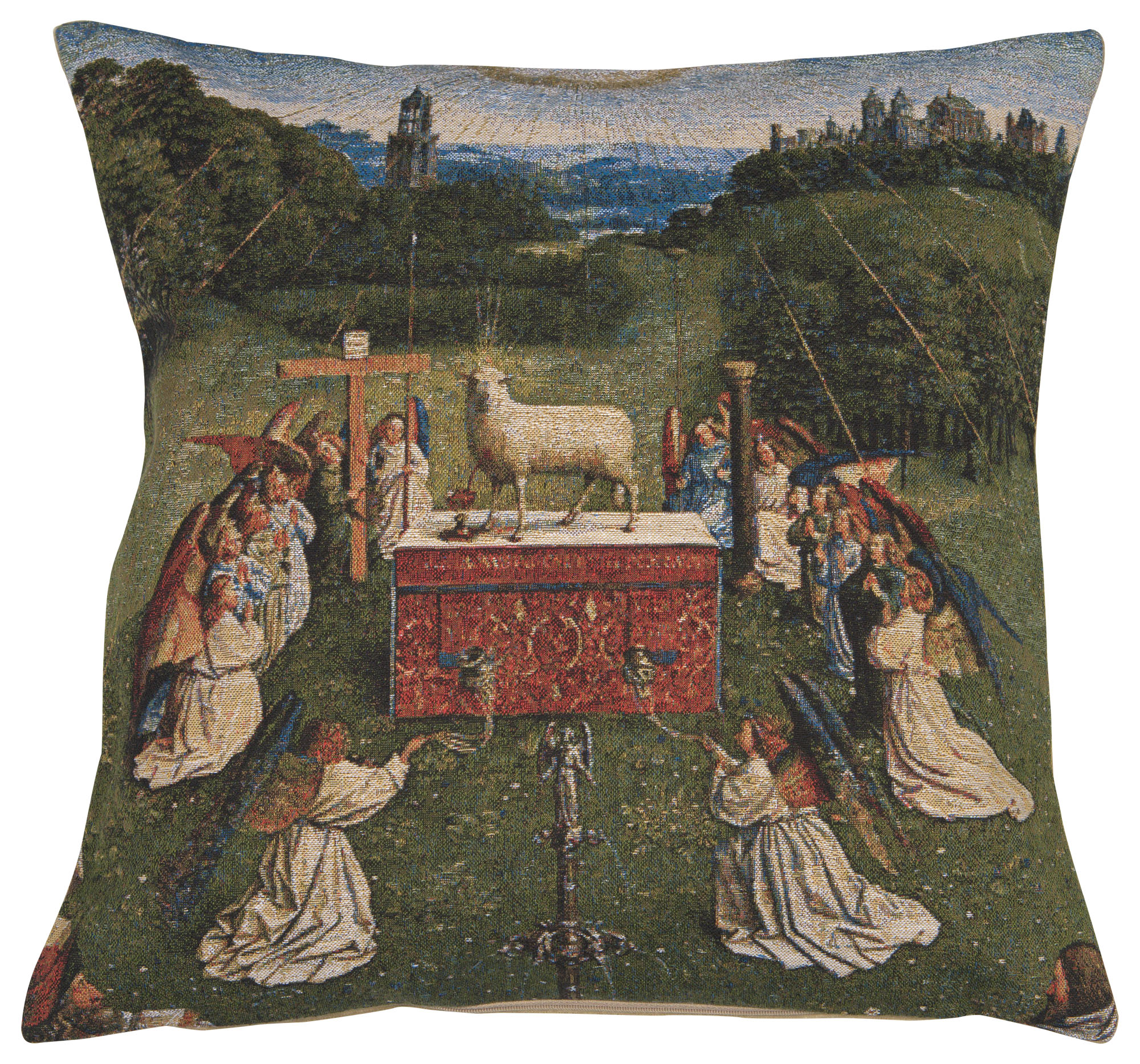 Hubert van Eyck The Lamb of God Tapestry Pillow Cover 18x18 Inch Cotton Jacquard Woven Cushion Cover