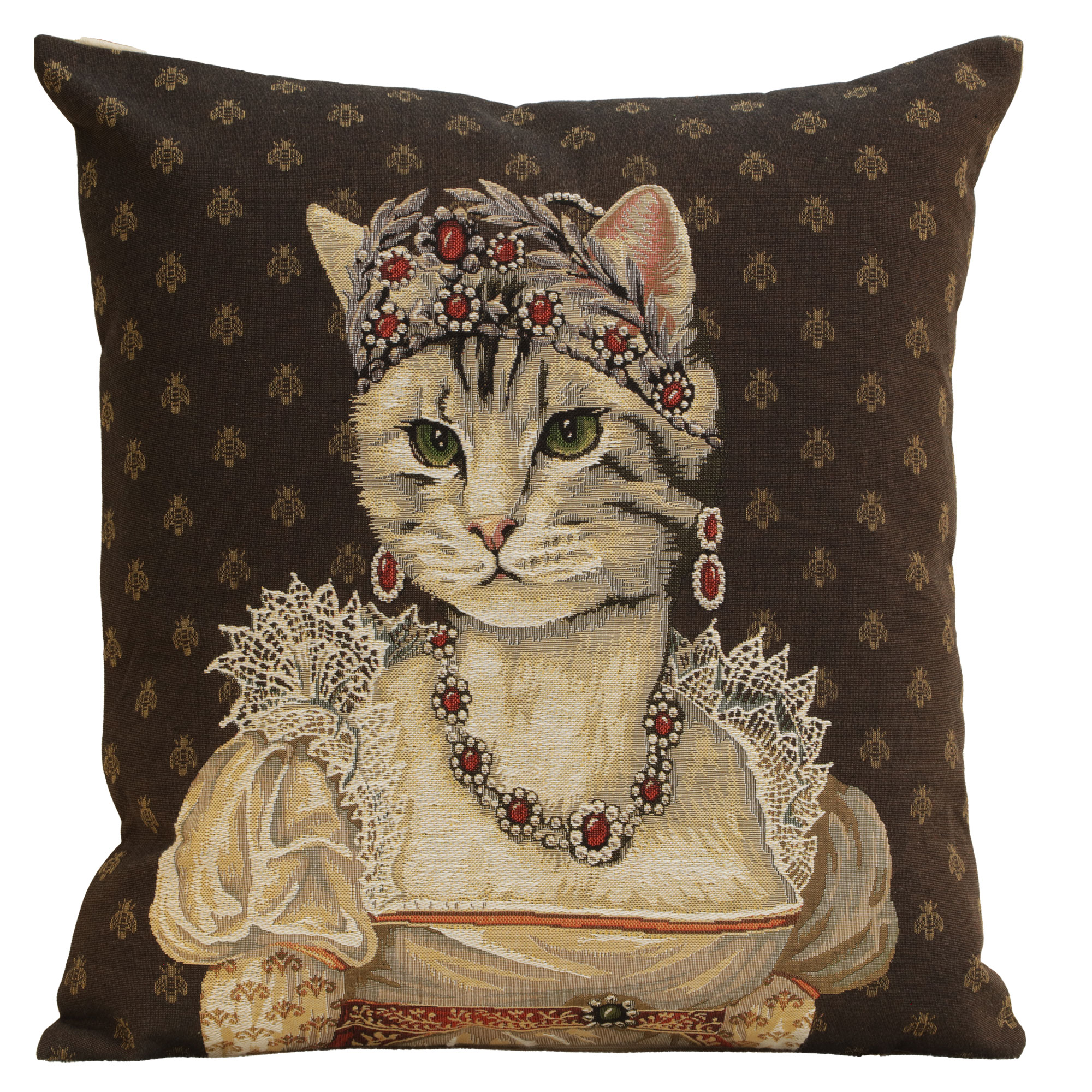 Cat Josephine Belgian Tapestry Pillow Cover 18x18 Inch Cotton Jacquard Woven Cushion Cover