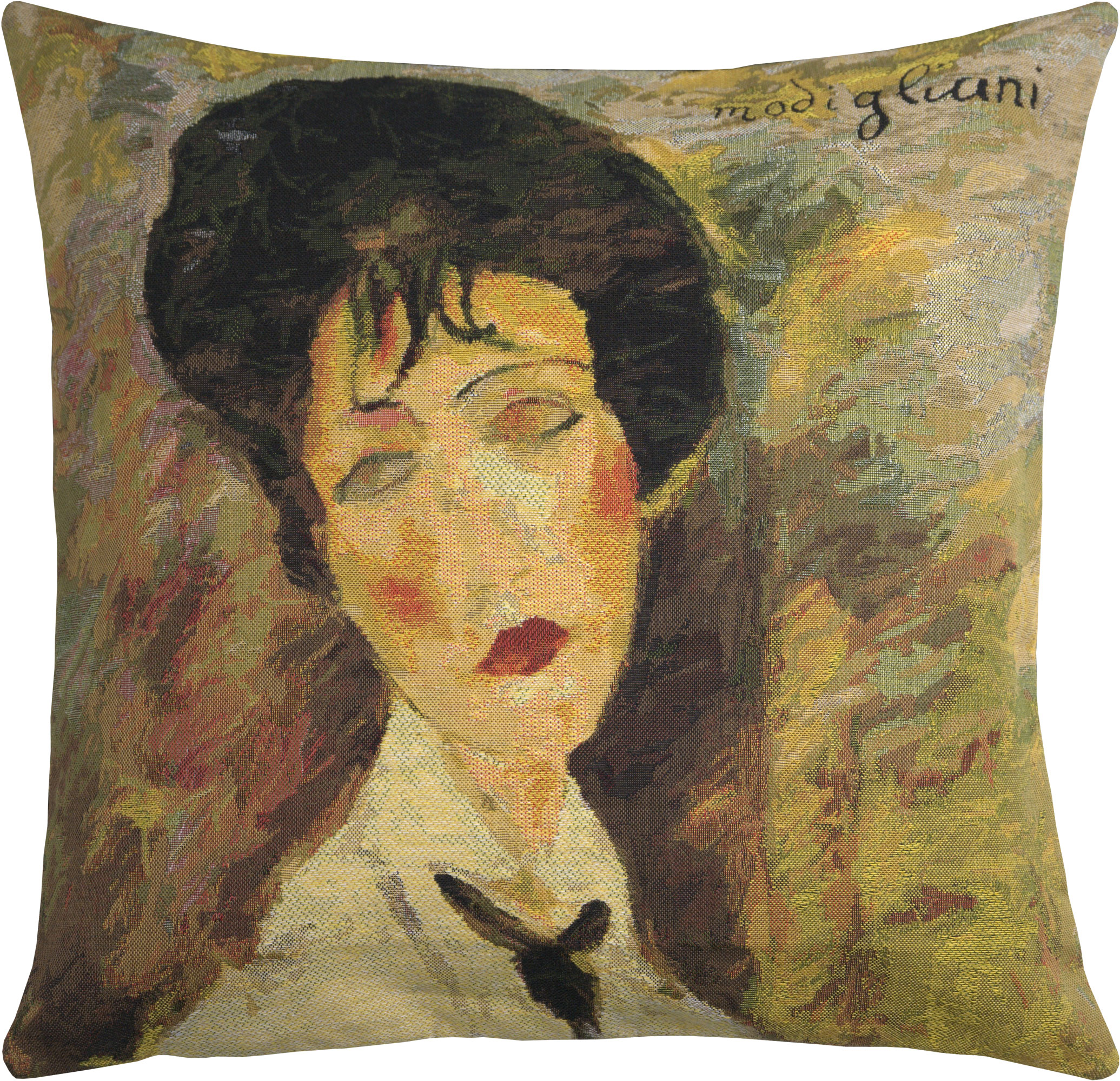 Amedeo Modigliani Woman with Tie Tapestry Pillow Cover 18x18 Inch Cotton Jacquard Woven Cushion Cover