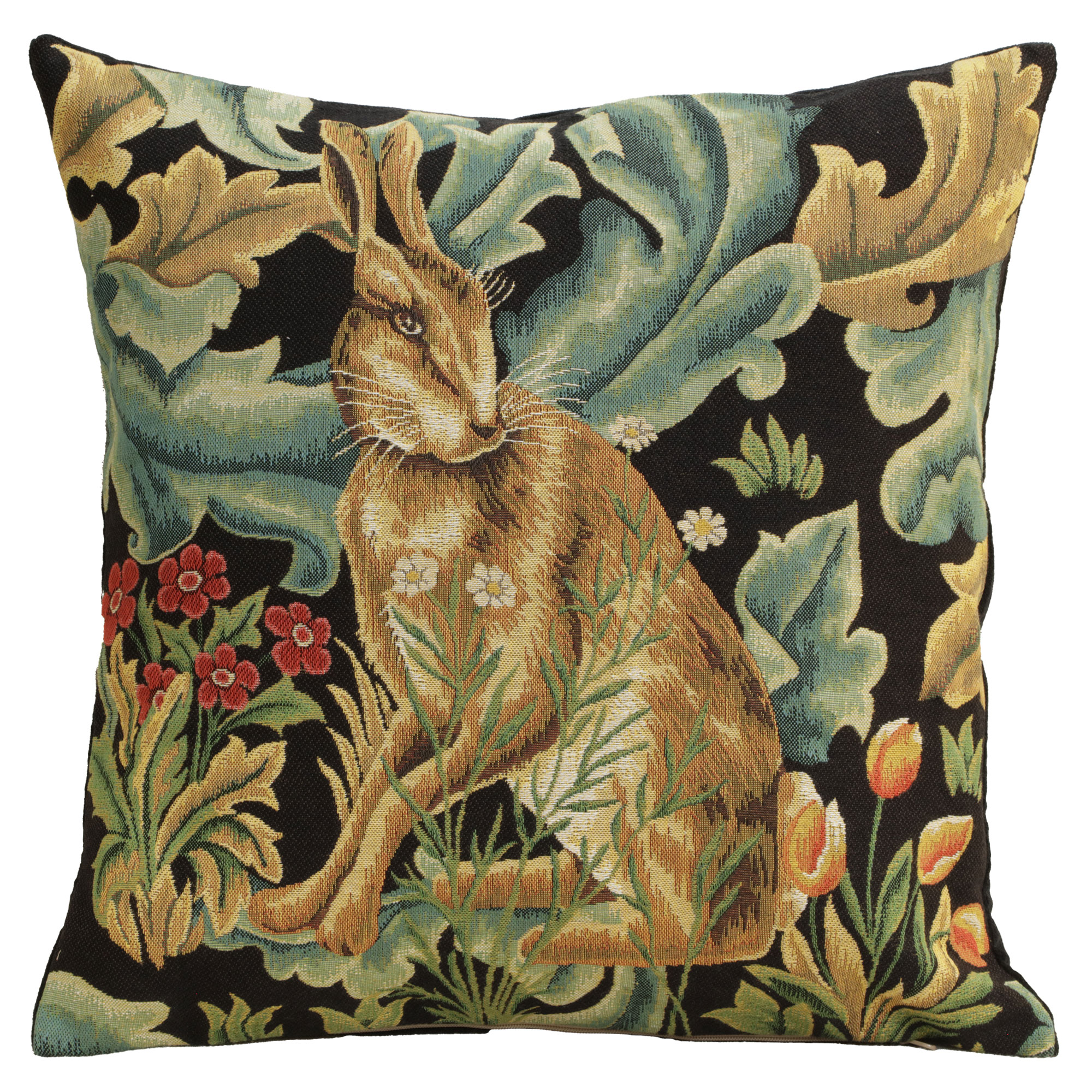 Brown Hare Belgian Tapestry Pillow Cover 18x18 inch 100% Cotton Belgian Jacquard Woven Cushion Cover