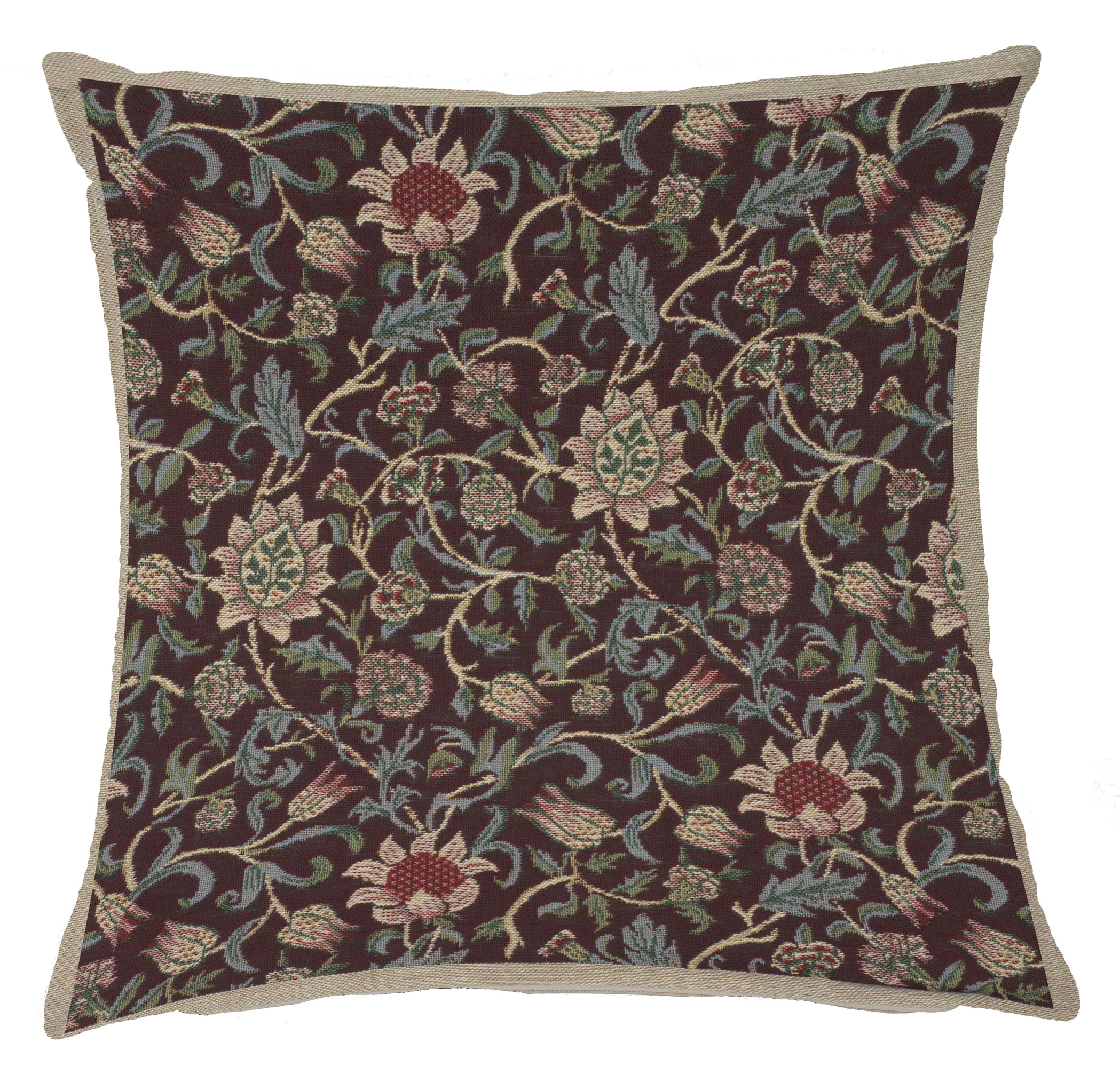 Damson Blue Belgian Tapestry Pillow Cover 16x16 inch Cotton Jacquard Woven Cushion Cover