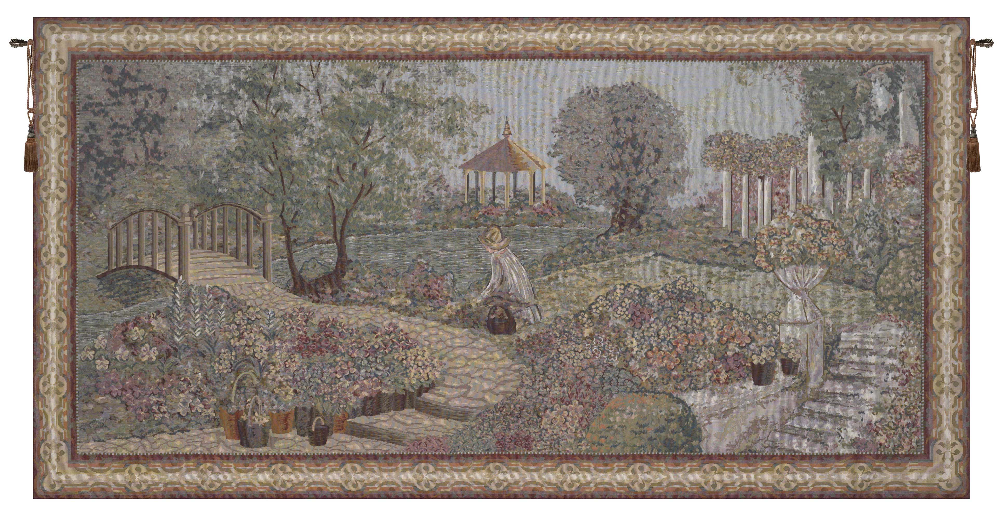 Busy Gardener of Eden Tapestry Wall Hanging 27x49 Inch Cotton Jacquard Woven Wall Tapestry