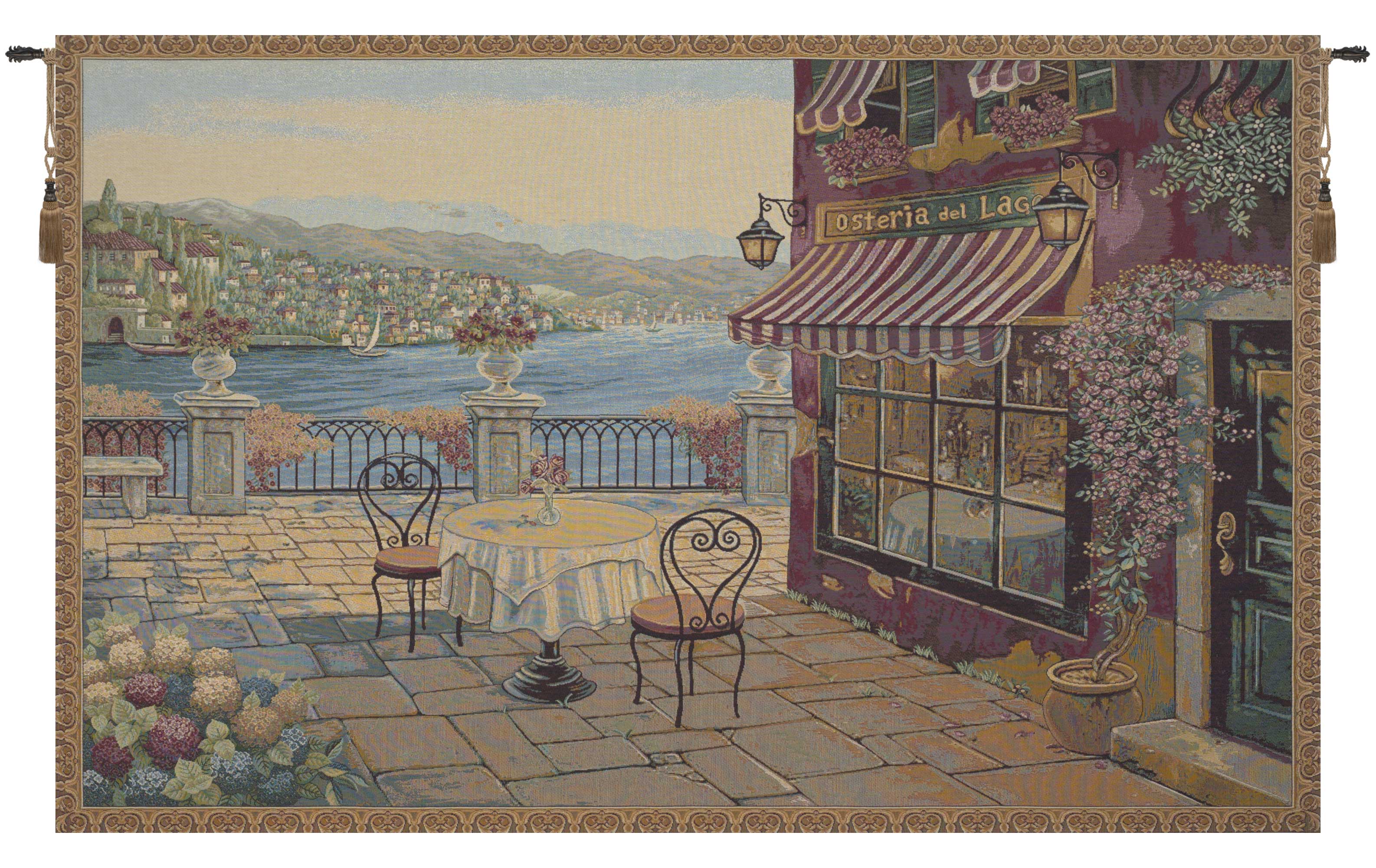 Alberto Passini Cafe de la Como Italian Tapestry Wall Hanging 35x52 Inch Cotton Jacquard Woven Wall Tapestry