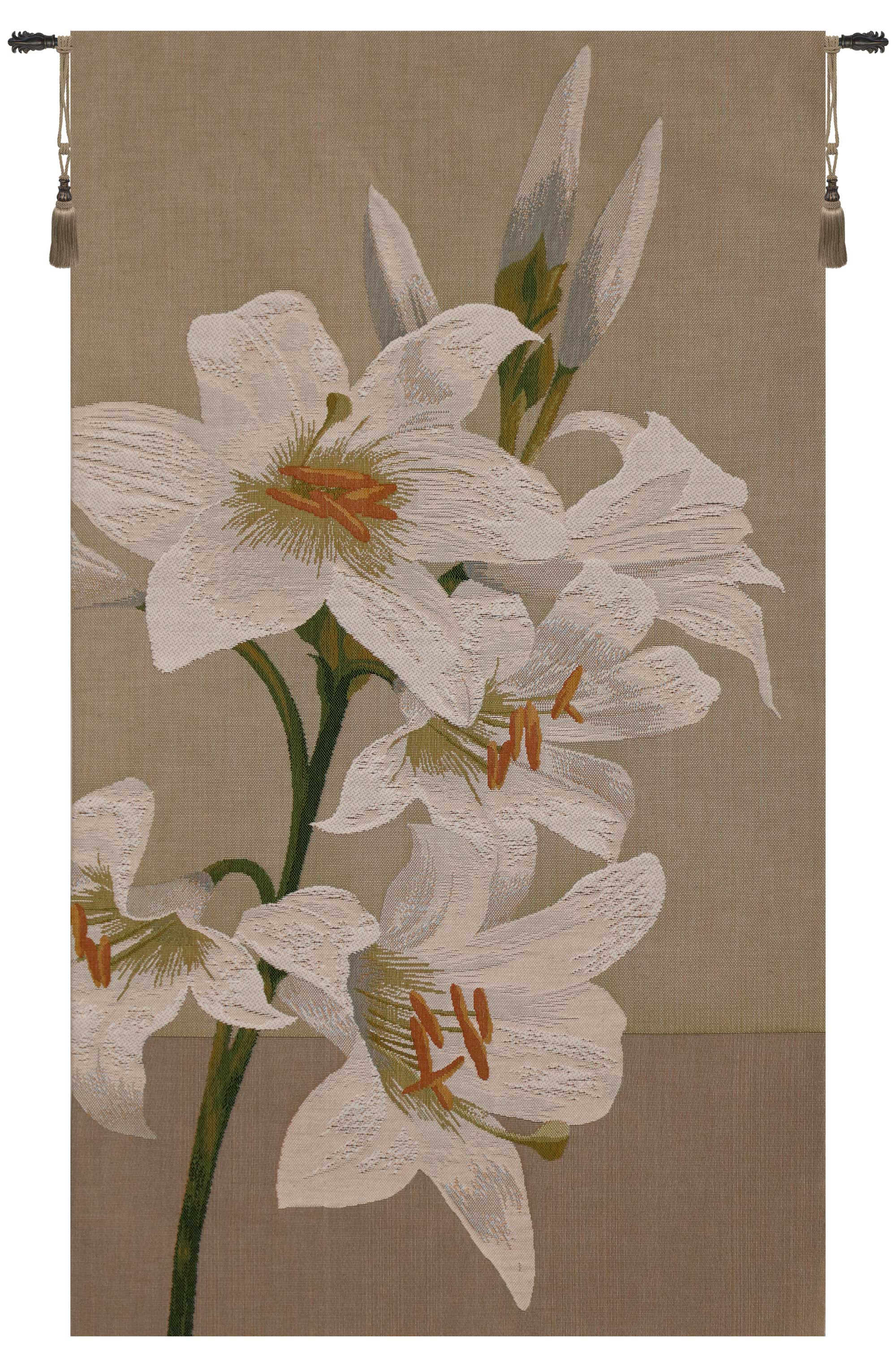 Lily Flower French Tapestry Wall Hanging 34x18 Inch Cotton Jacquard Woven Wall Tapestry