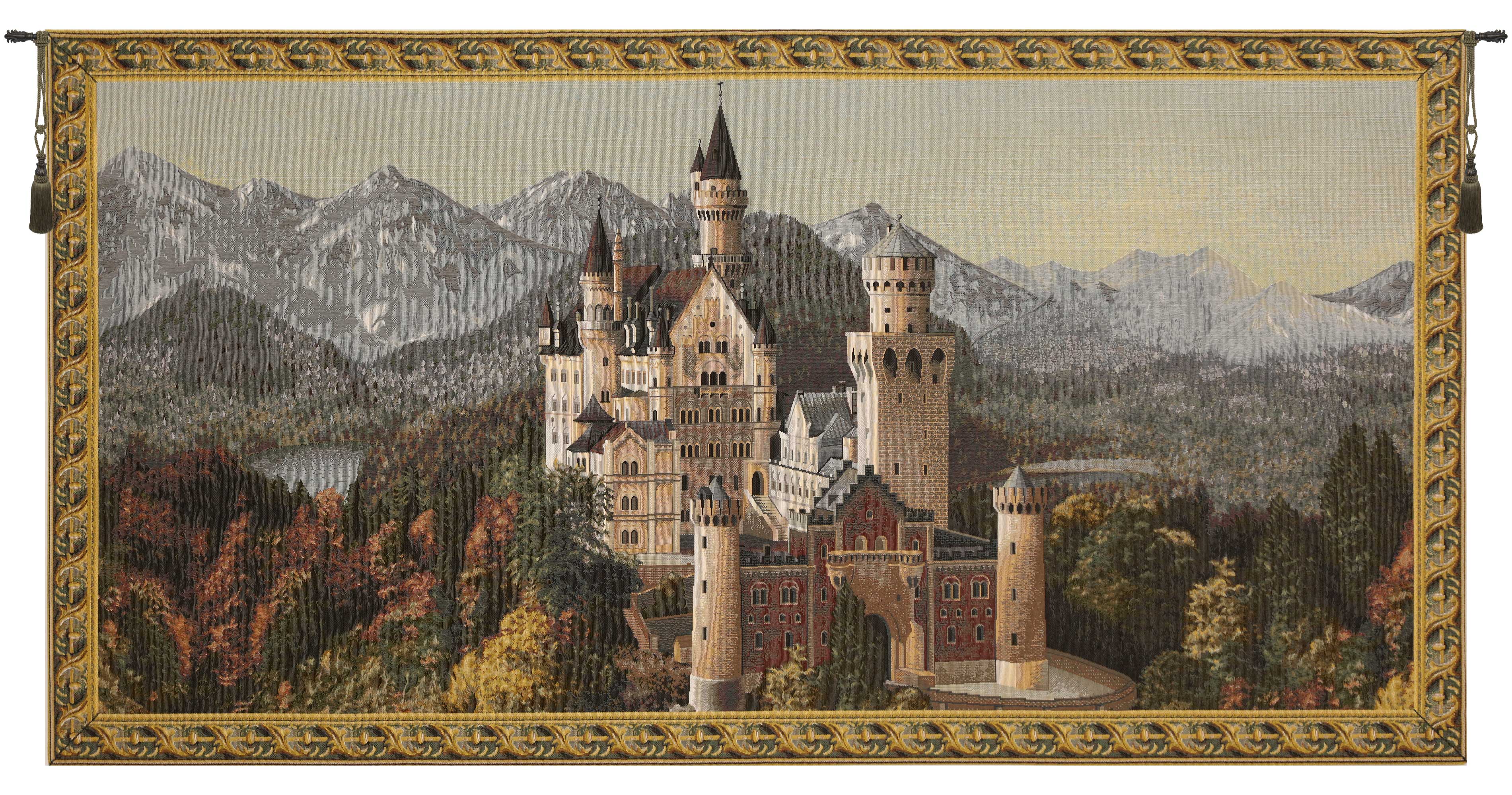 View of Neuschwanstein Castle 27x51 in Jacquard Woven Decorative Tapestry NEW