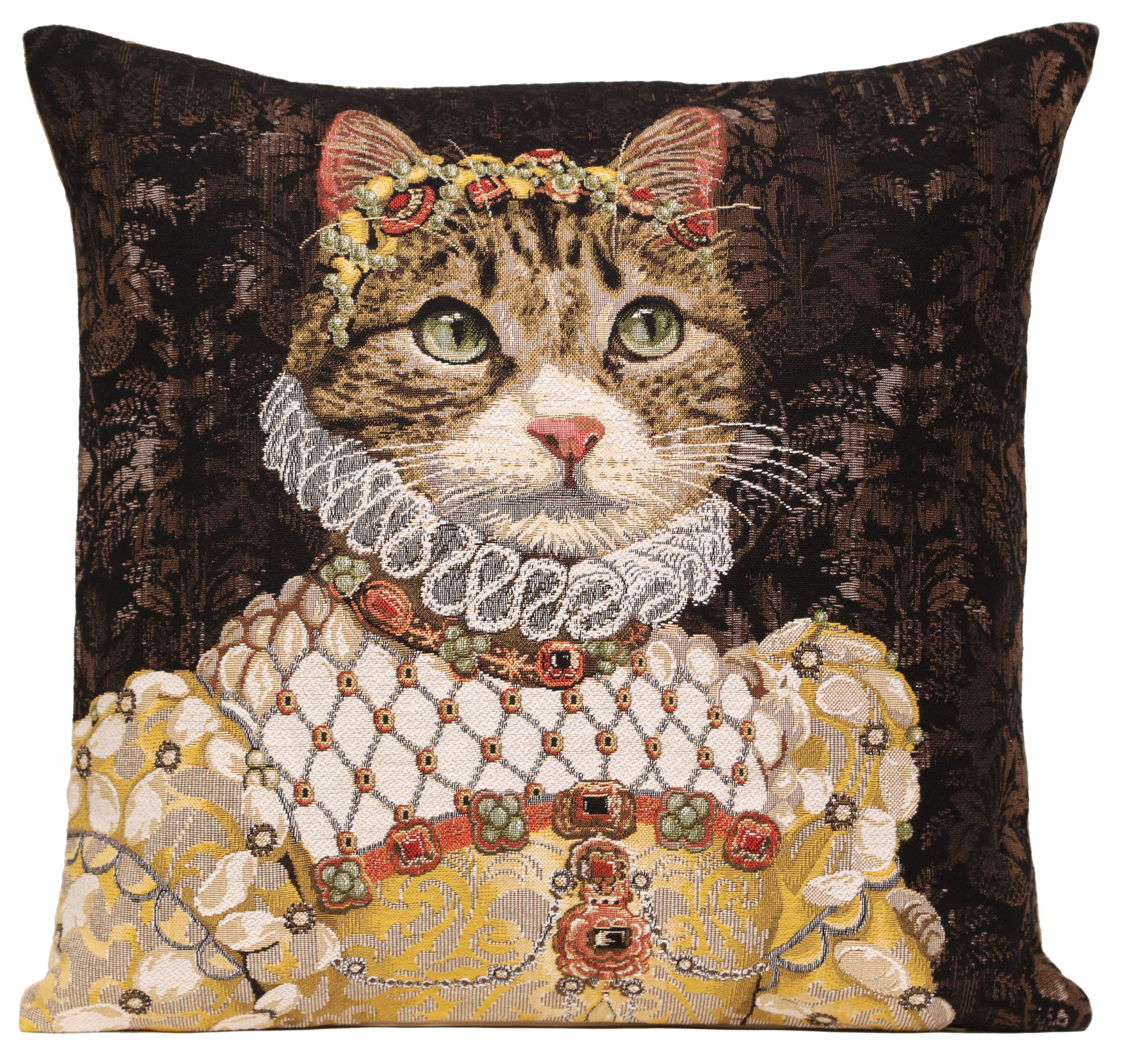 Grey Cat Sisi Belgian Tapestry Pillow Cover 18x18 Inch Cotton Jacquard Woven Cushion Cover